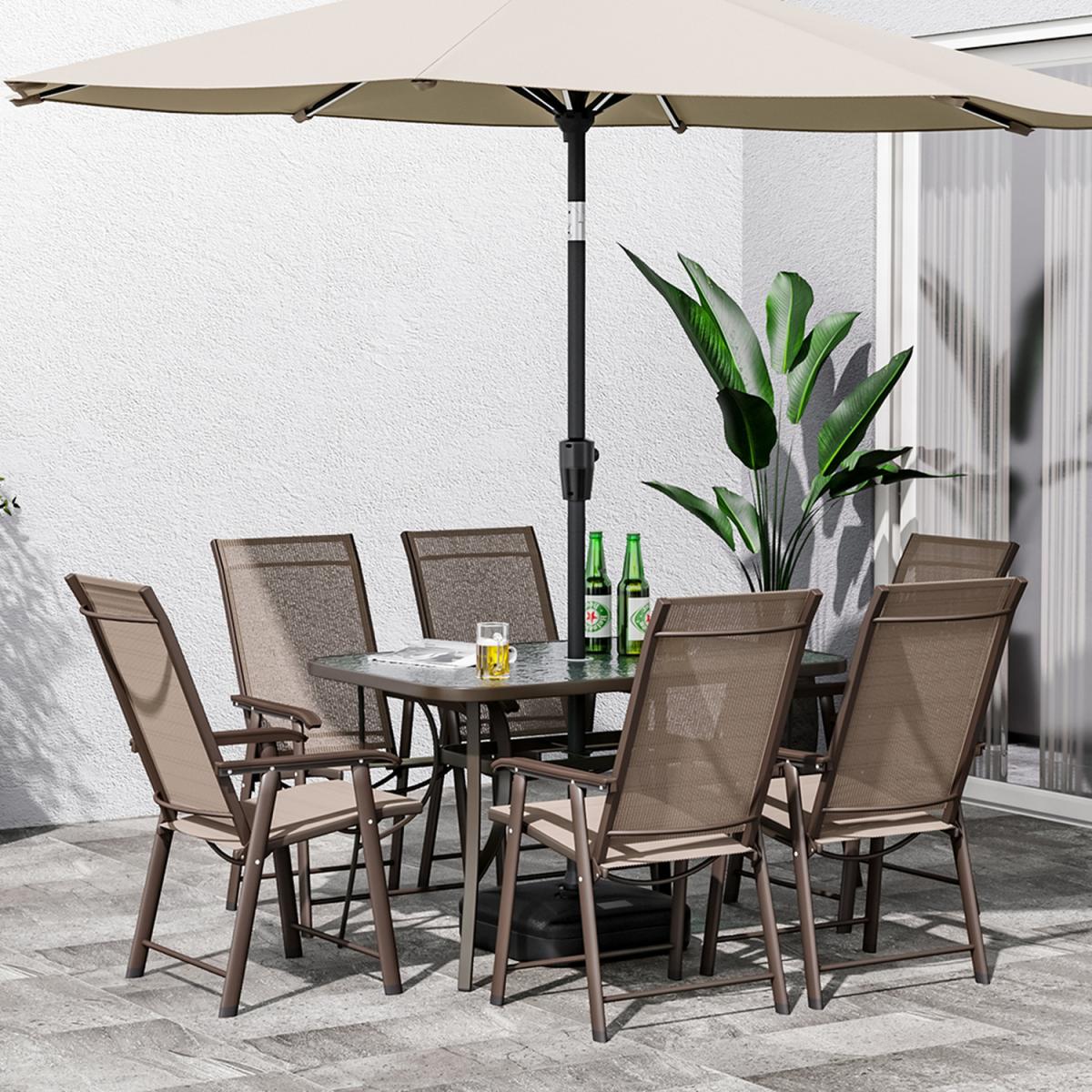 Outdoor Glass Table Bistro Set - Brown / Square / 4 x Folding Chairs; 1 x Table – image 10