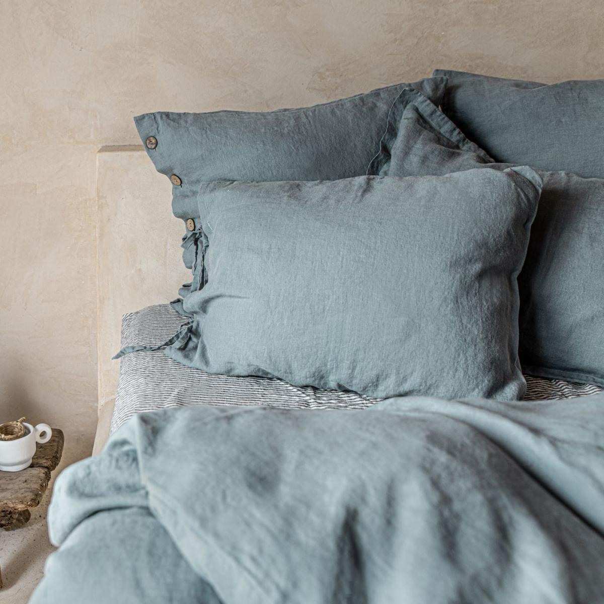 Dusty Blue Tied Linen Duvet Cover Set – image 3