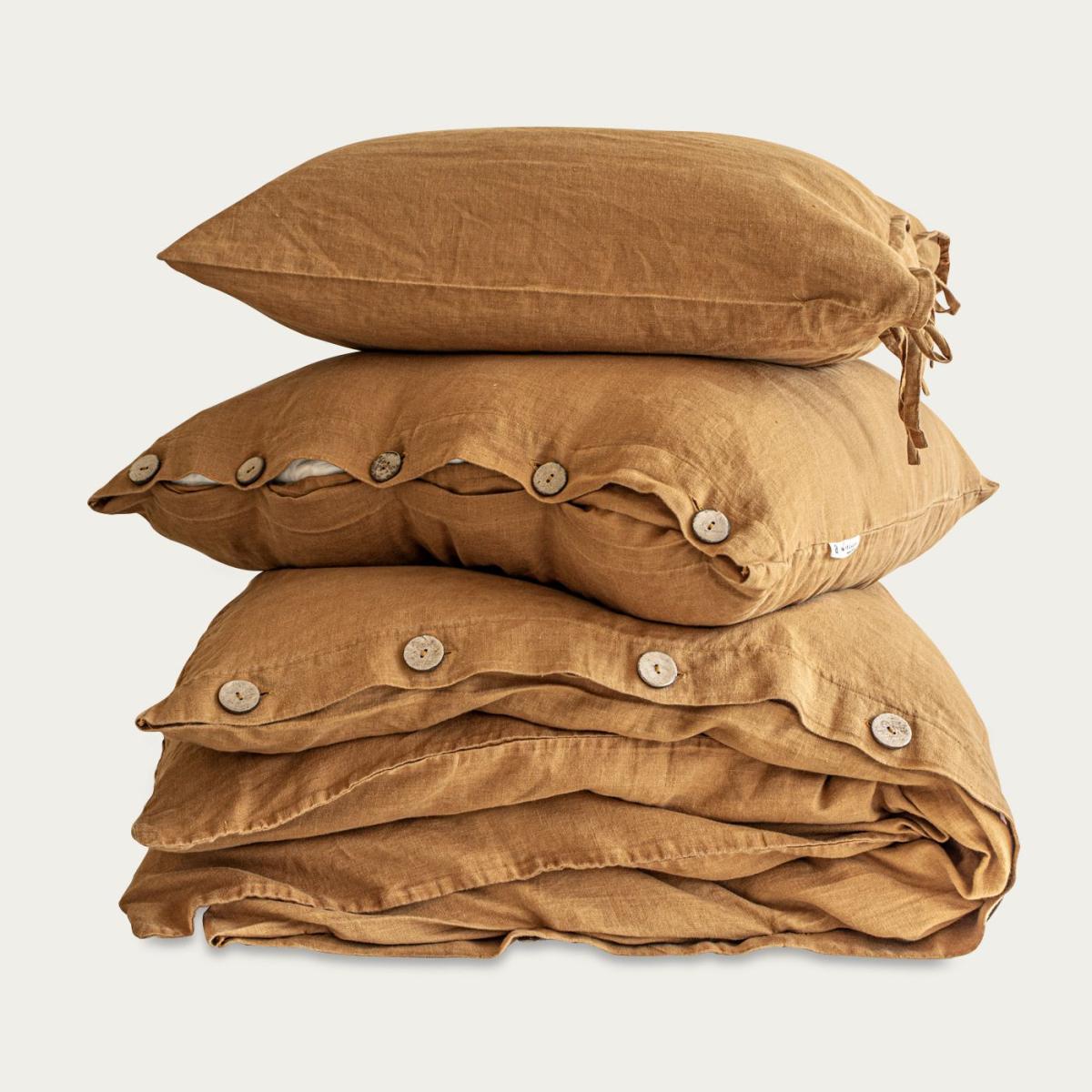 Cinnamon Buttoned Linen Duvet Cover Set – image 1