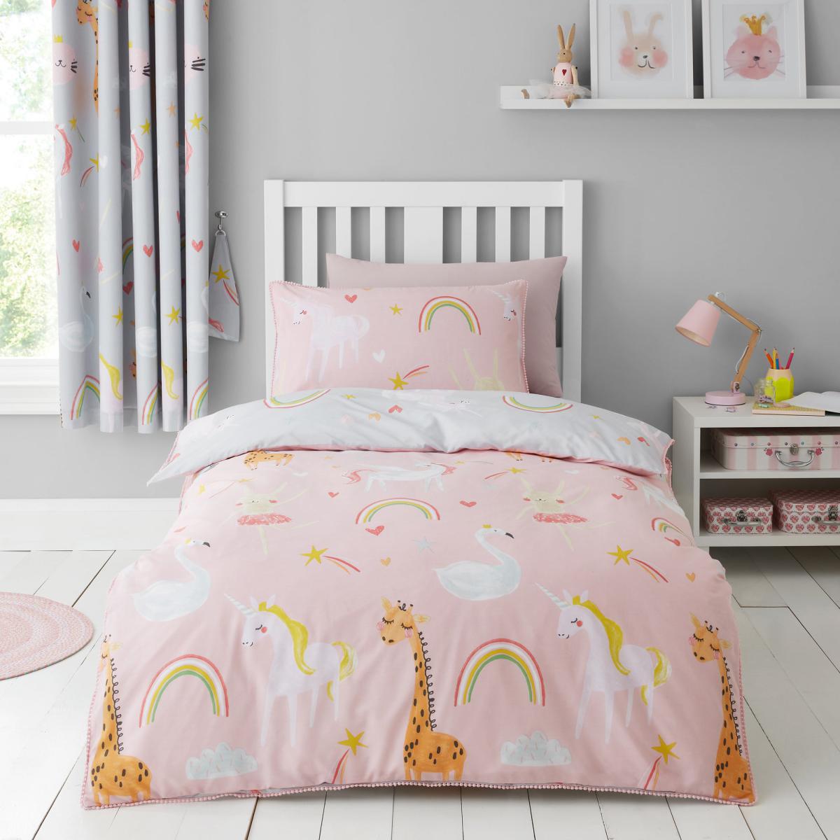 Party Animals Grey Duvet Cover and Pillowcase Set Grey, Pink and White – image 2
