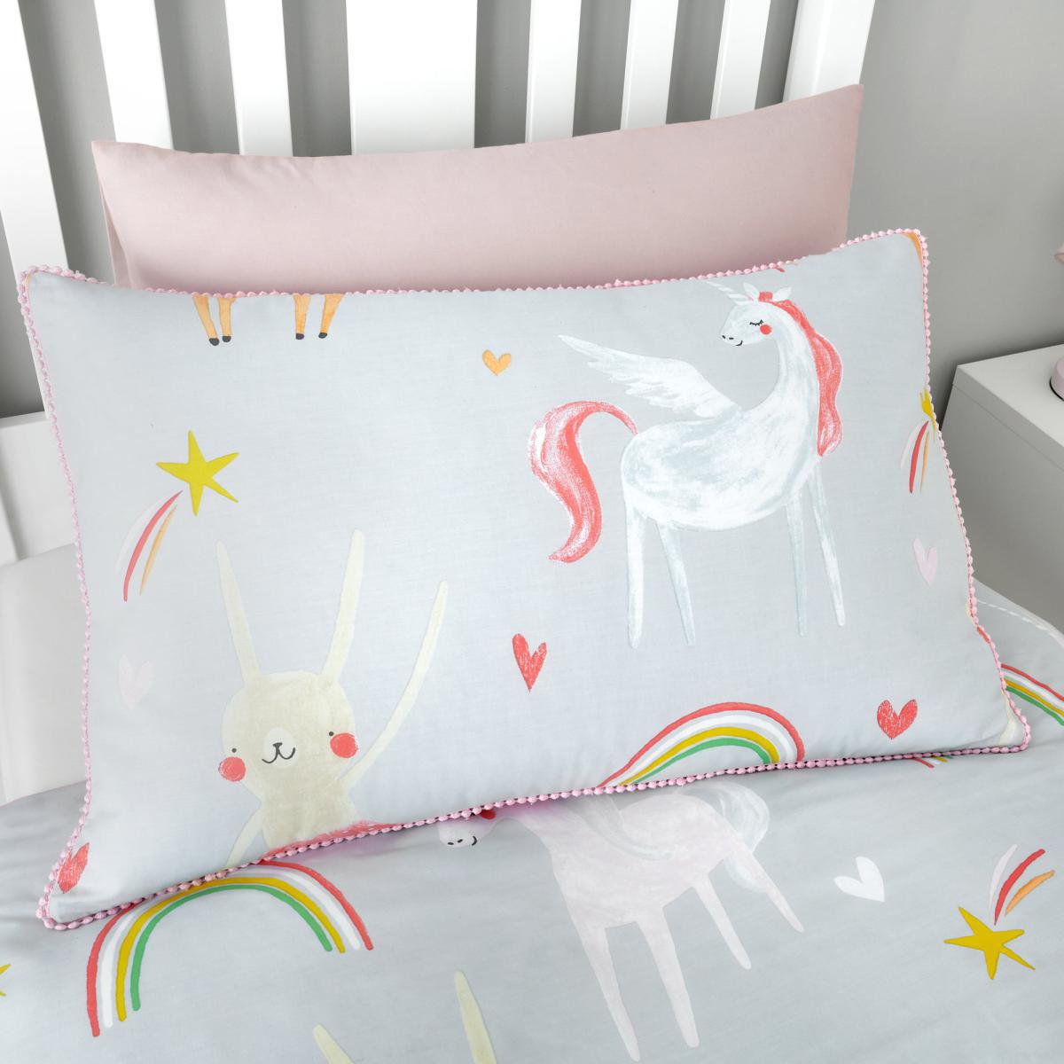 Party Animals Grey Duvet Cover and Pillowcase Set Grey, Pink and White – image 4