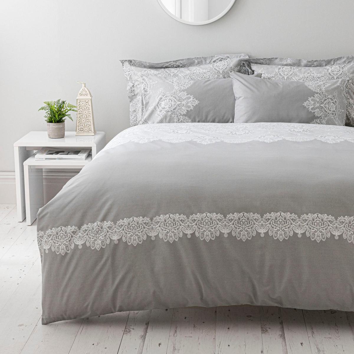 Eleanor Grey Reversible Duvet Cover and Pillowcase Set Grey – image 1