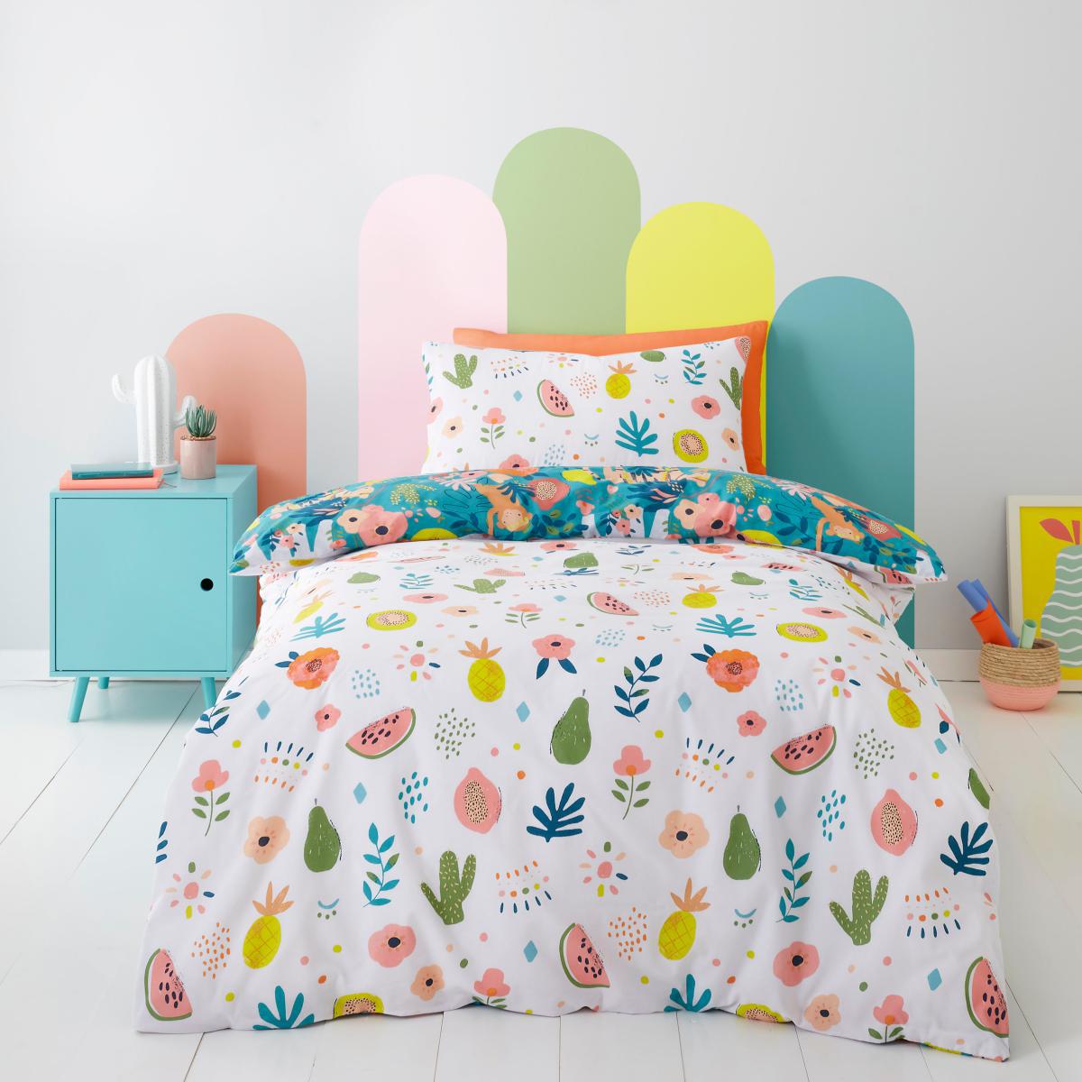 Jungle Carnival 100% Cotton Duvet Cover and Pillowcase Set Teal (Green) – image 2