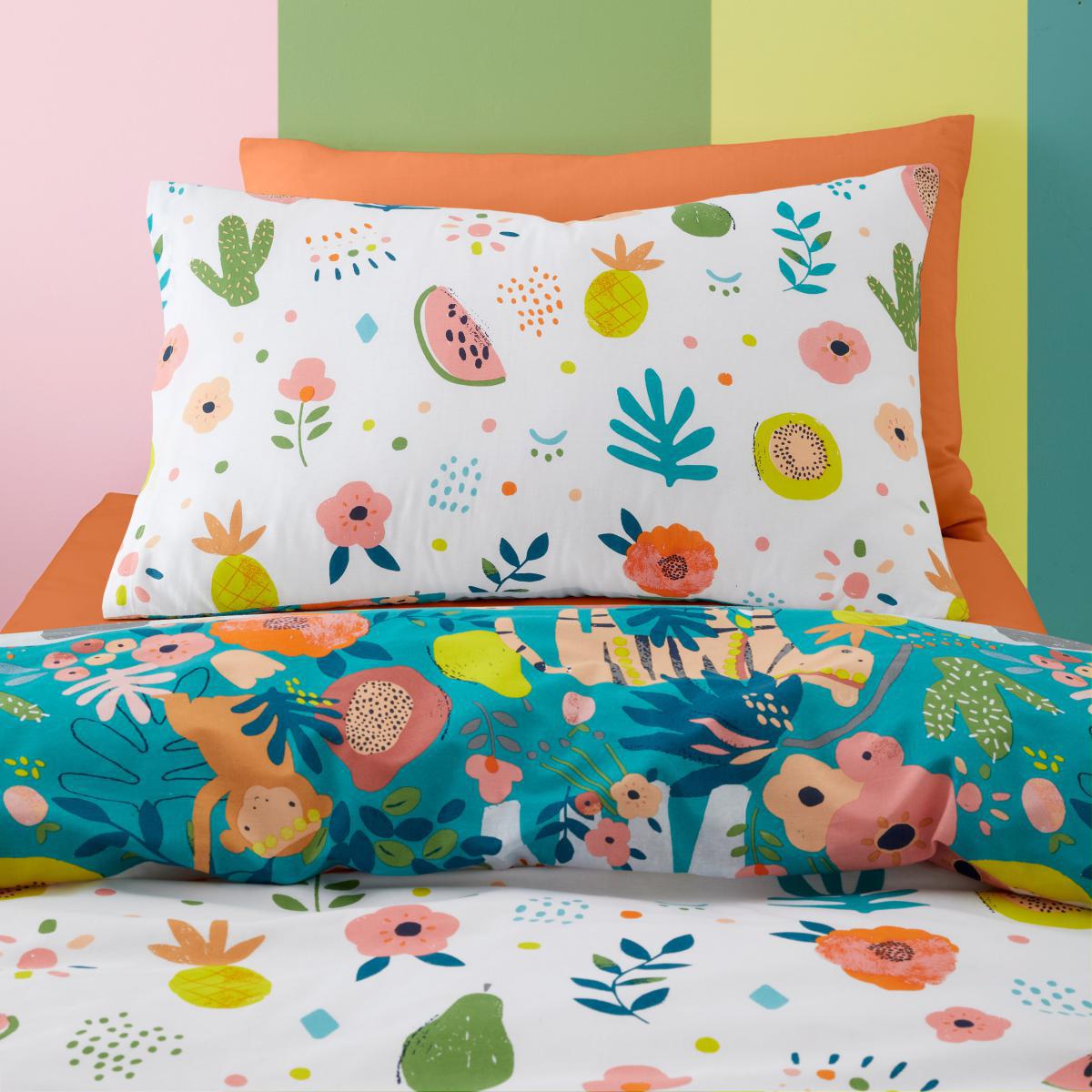 Jungle Carnival 100% Cotton Duvet Cover and Pillowcase Set Teal (Green) – image 4