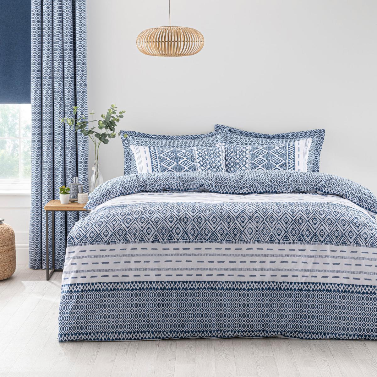 Jax Blue Mosaic 100% Cotton Duvet Cover and Pillowcase Set Blue – image 2