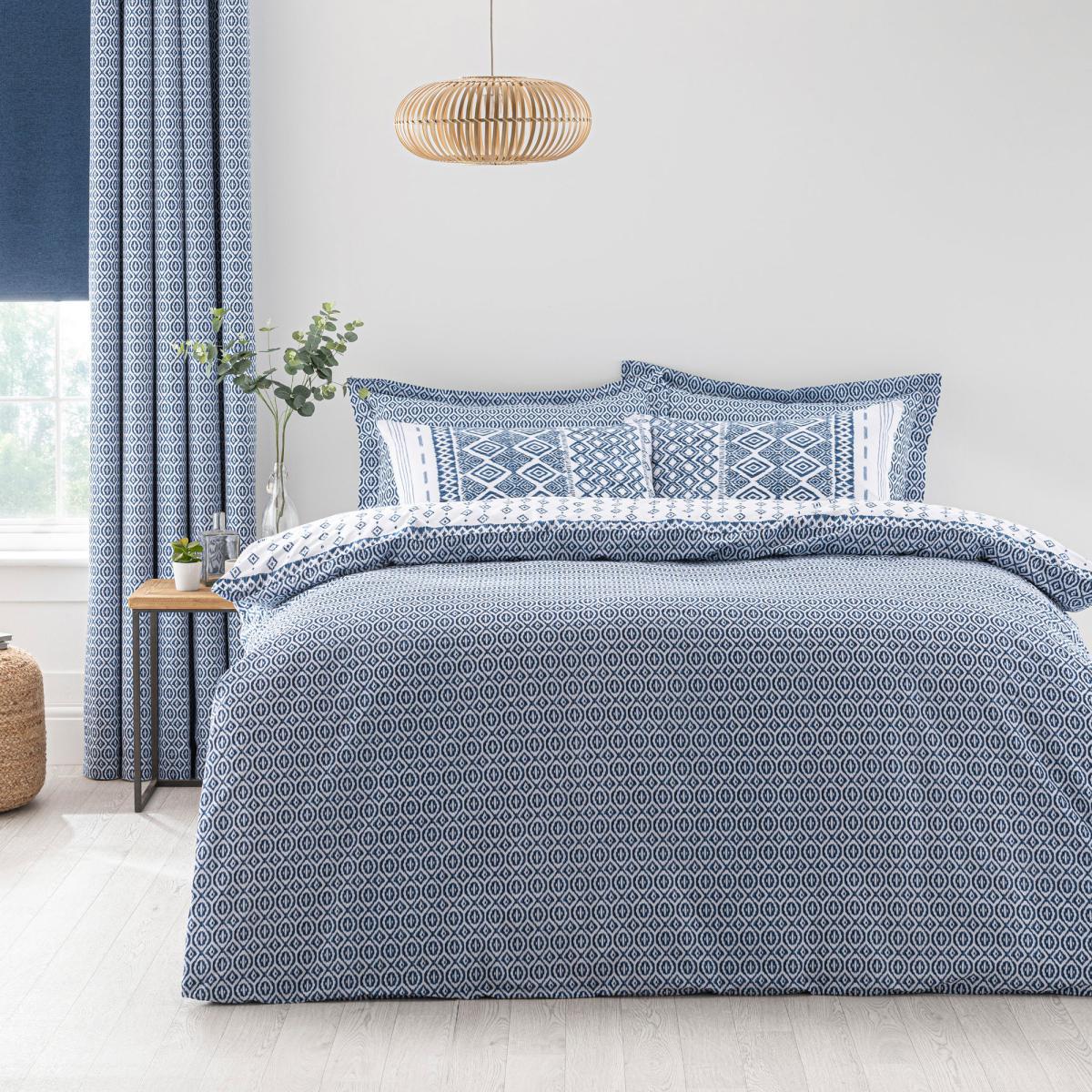 Jax Blue Mosaic 100% Cotton Duvet Cover and Pillowcase Set Blue – image 3