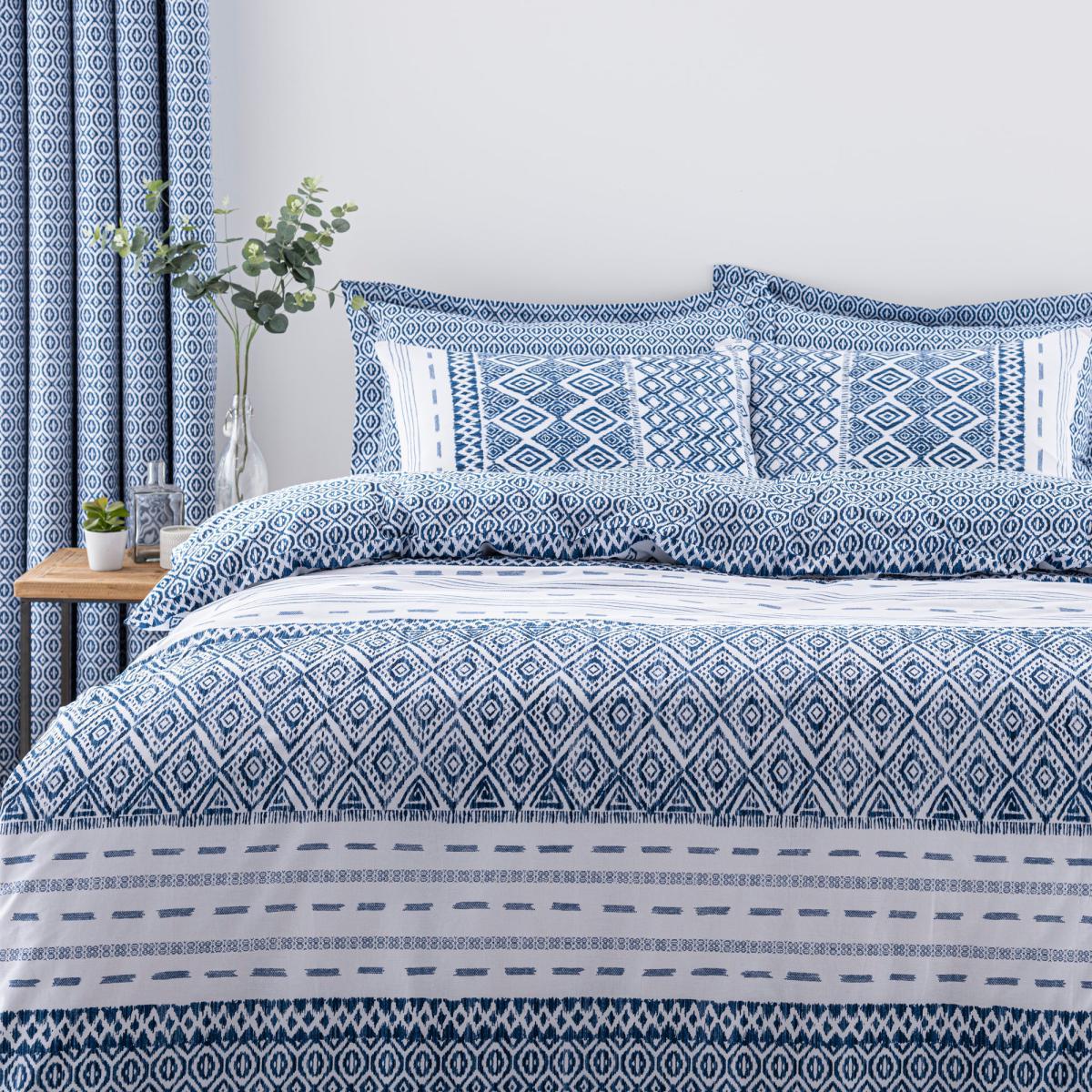 Jax Blue Mosaic 100% Cotton Duvet Cover and Pillowcase Set Blue – image 4