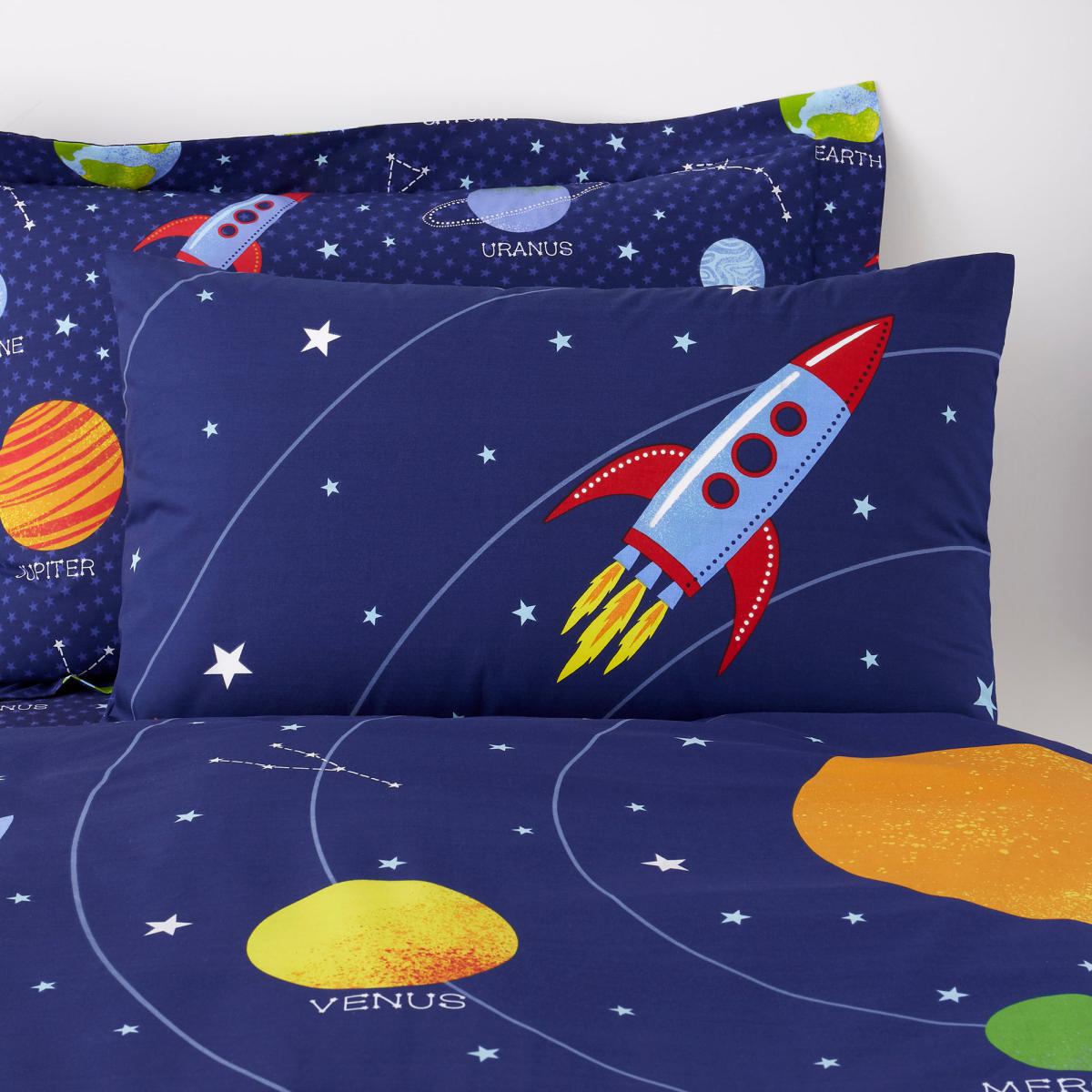 Space Glow in the Dark Duvet Cover and Pillowcase Set Navy (Blue) – image 5