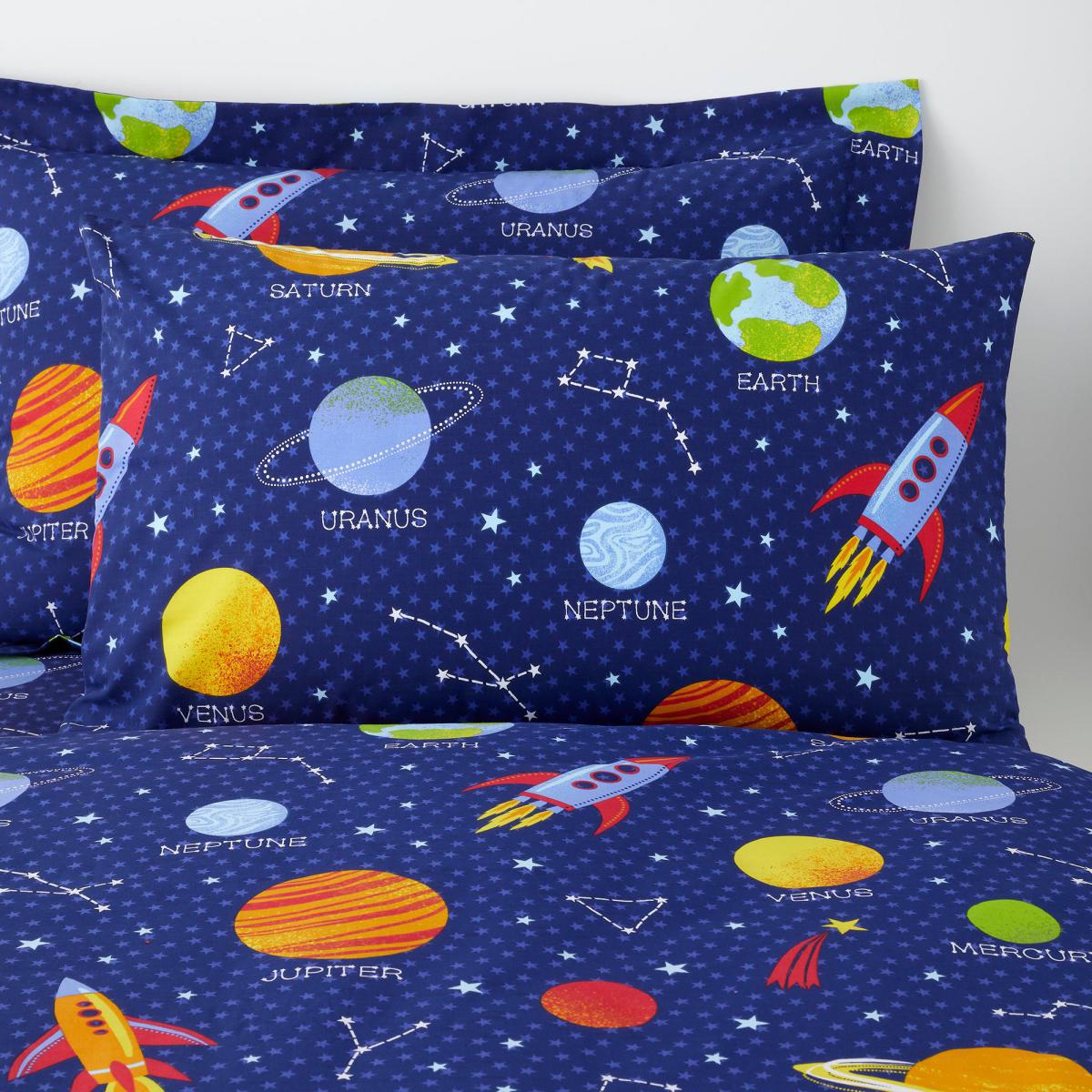 Space Glow in the Dark Duvet Cover and Pillowcase Set Navy (Blue) – image 6