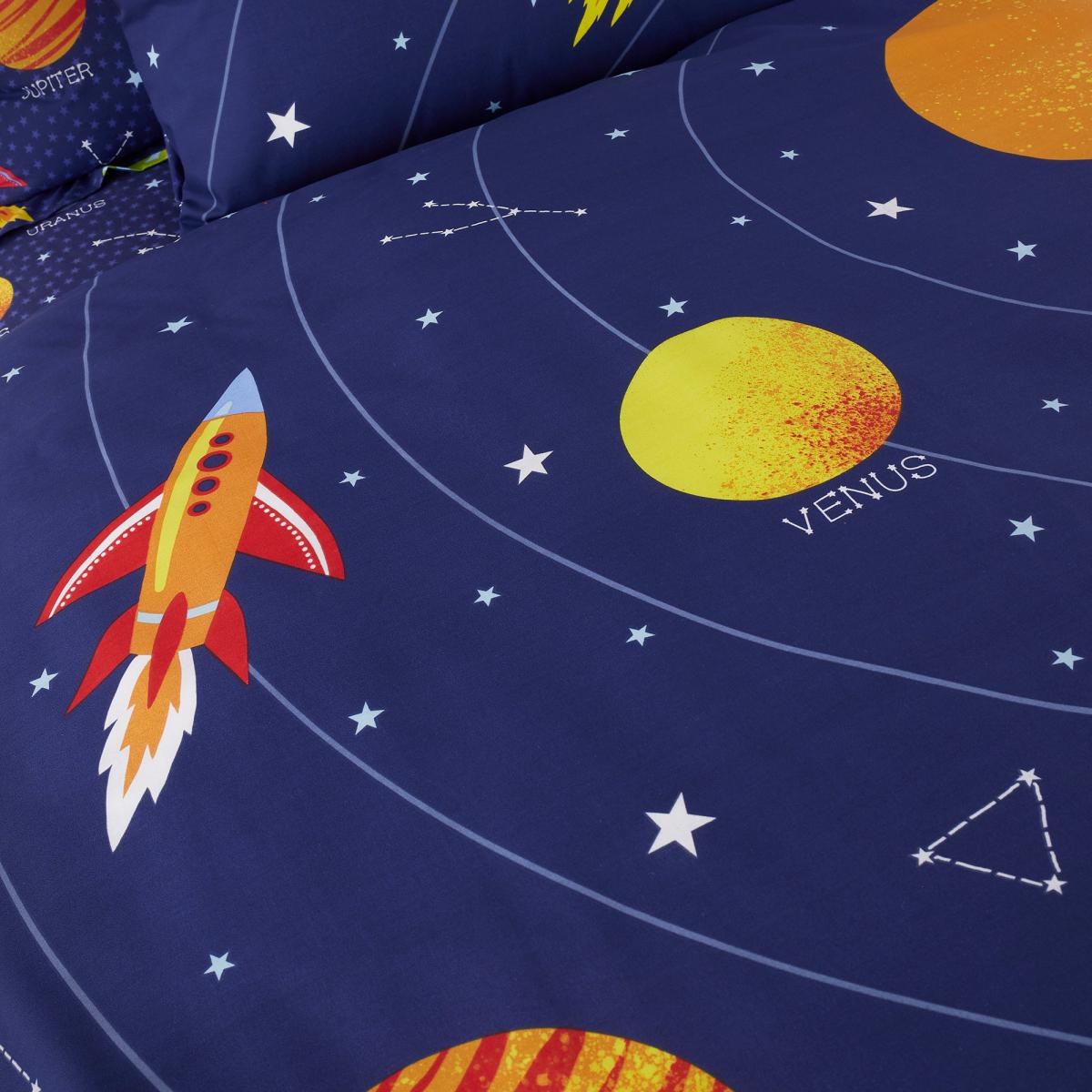 Space Glow in the Dark Duvet Cover and Pillowcase Set Navy (Blue) – image 8