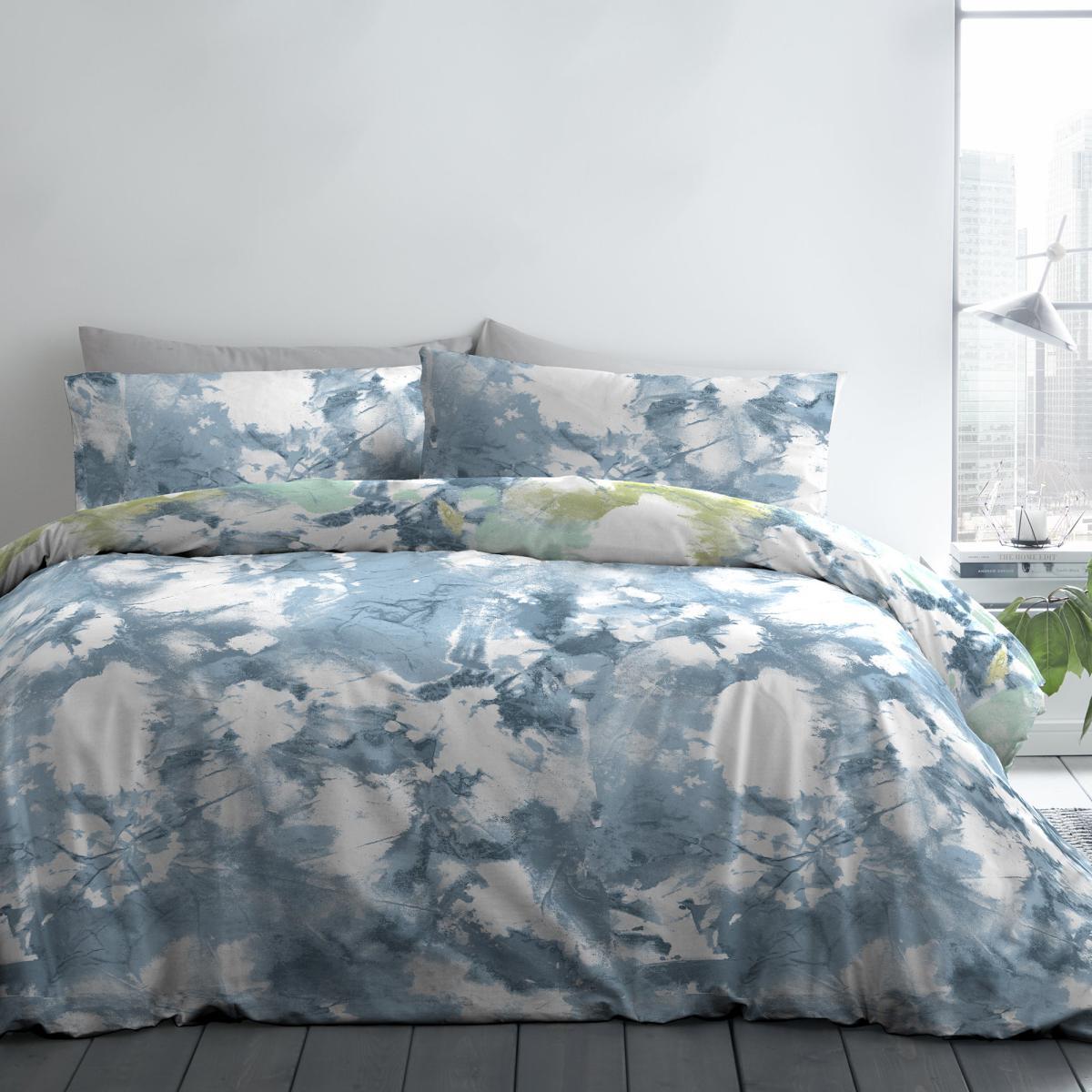 Fusion Tie Dye Blue Reversible Duvet Cover and Pillowcase Set Light Blue – image 2