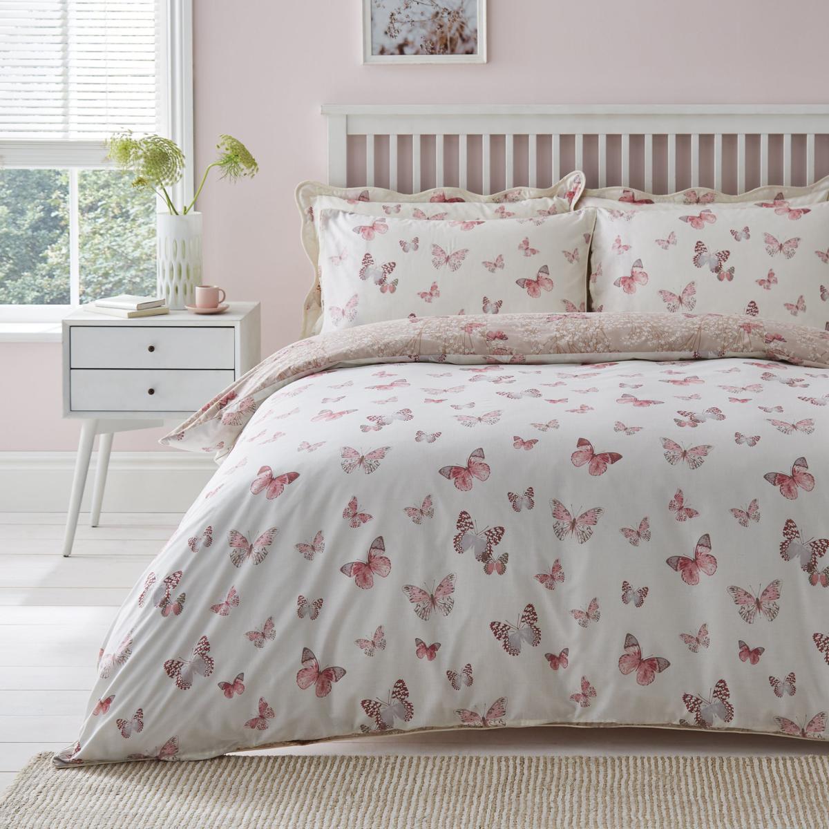 Botanica Butterfly Blush Reversible Duvet Cover and Pillowcase Set Blush Pink – image 2