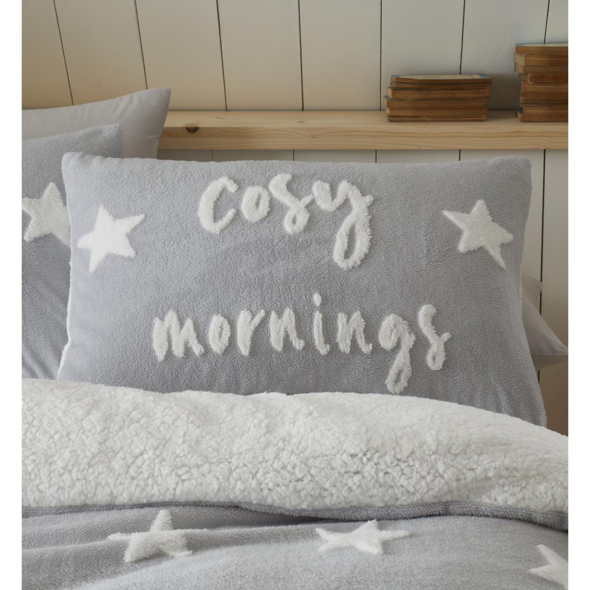 Catherine Lansfield Grey Cosy Tufted Fleece Duvet Cover and Pillowcase Set Grey – image 2