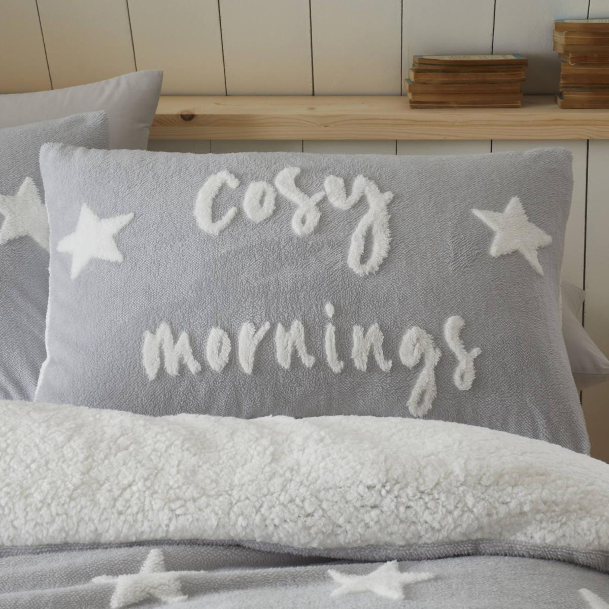 Catherine Lansfield Grey Cosy Tufted Fleece Duvet Cover and Pillowcase Set Grey – image 3