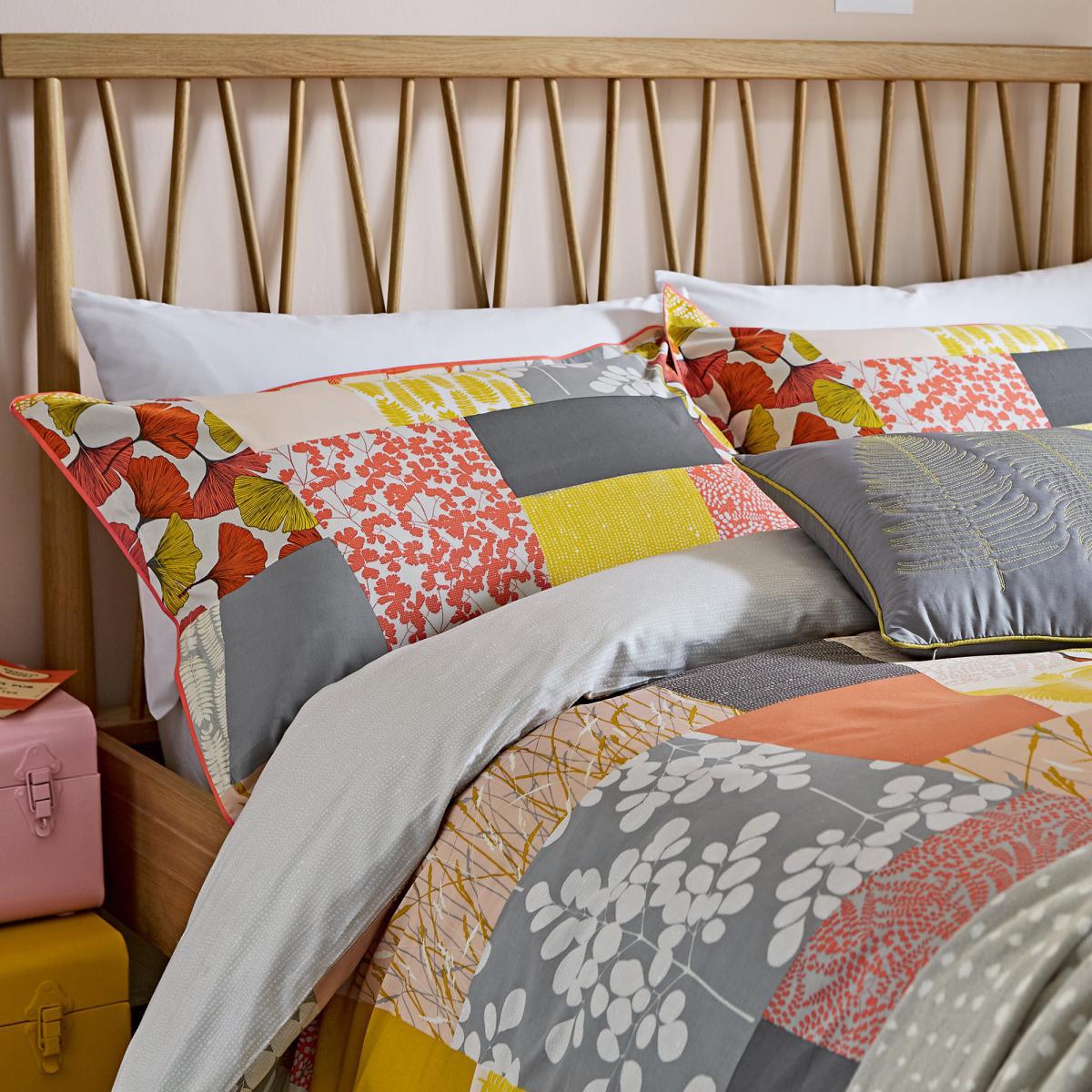 Clarissa Hulse Ginkgo Patchwork Pink and Mustard 100% Cotton Reversible Duvet Cover and Pillowcase Set MultiColoured – image 2