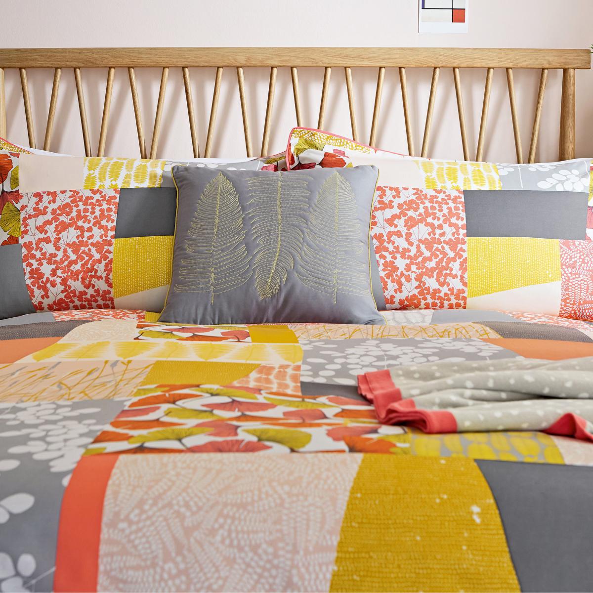 Clarissa Hulse Ginkgo Patchwork Pink and Mustard 100% Cotton Reversible Duvet Cover and Pillowcase Set MultiColoured – image 5