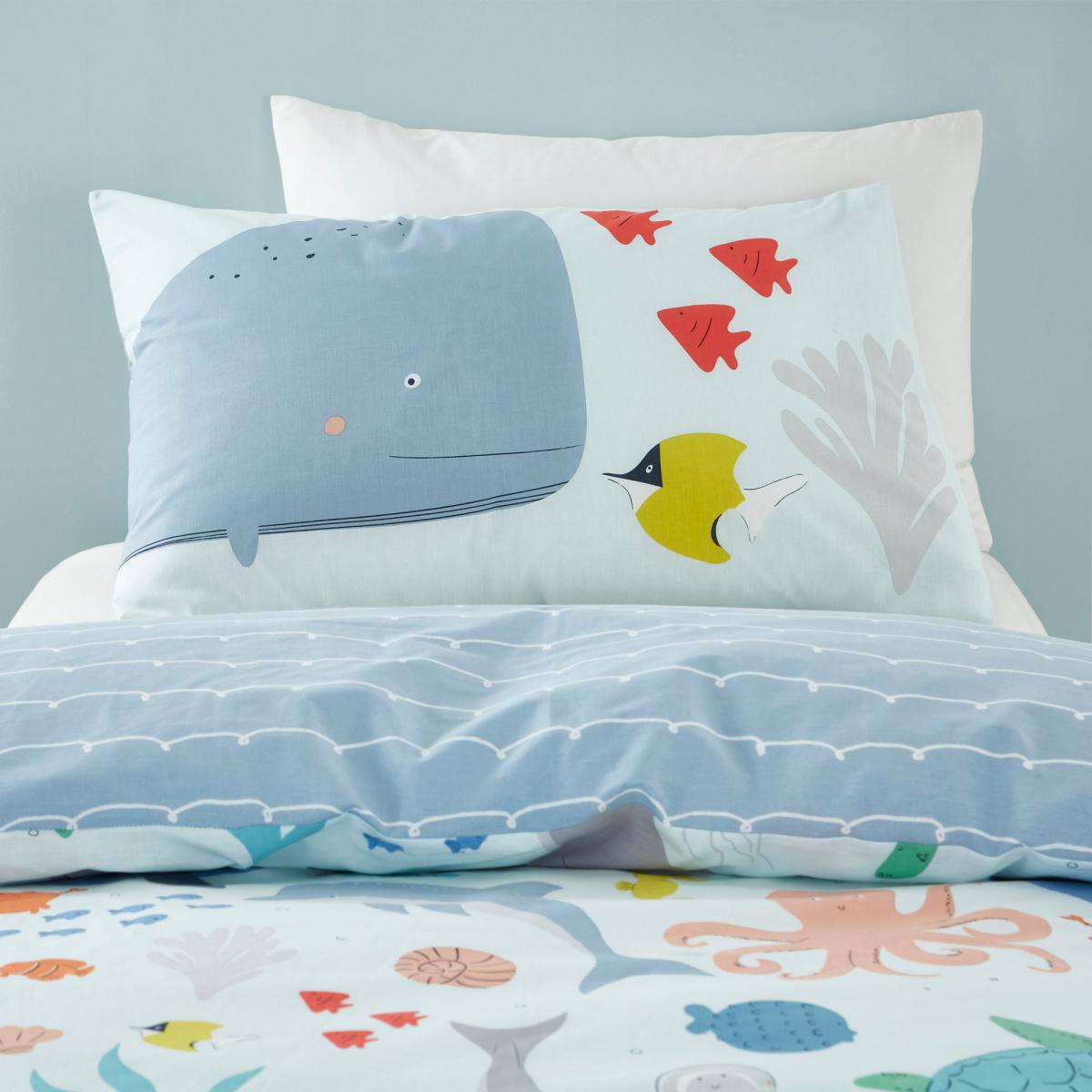 Protect our Seas Blue 100% Organic Cotton Duvet Cover and Pillowcase Set Light Blue – image 3