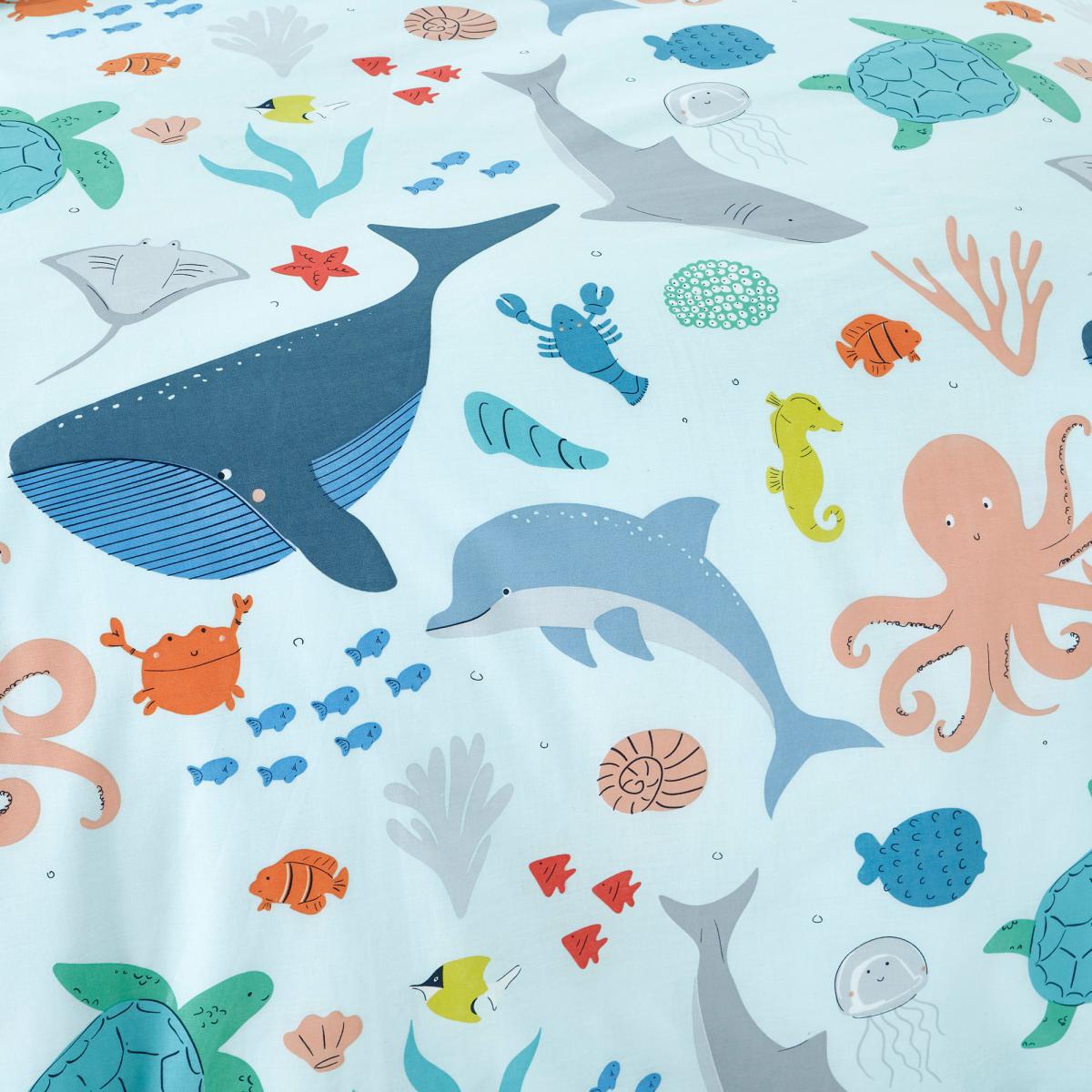Protect our Seas Blue 100% Organic Cotton Duvet Cover and Pillowcase Set Light Blue – image 6