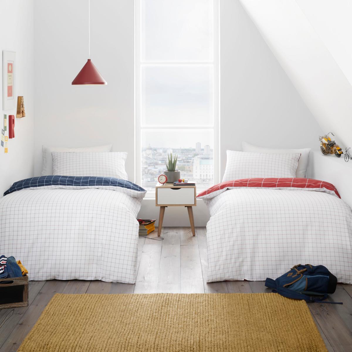 Twin Pack Checked 100% Cotton Reversible Duvet Cover and Pillowcase Set MultiColoured – image 2