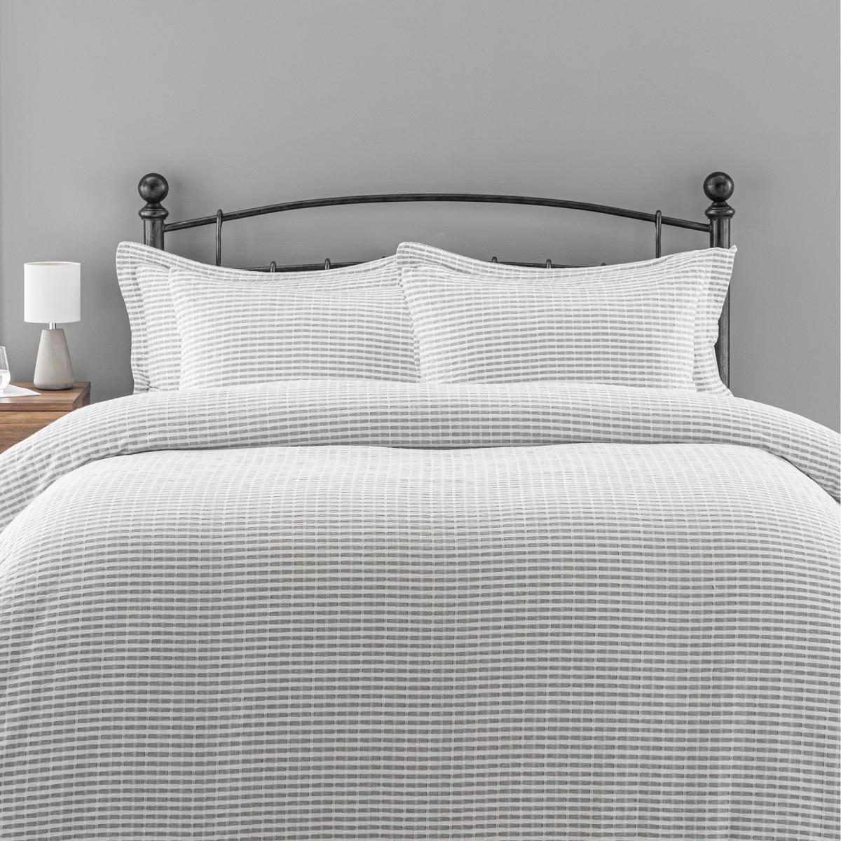 Carson Grey 100% Cotton Duvet Cover and Pillowcase Set Light Grey – image 3