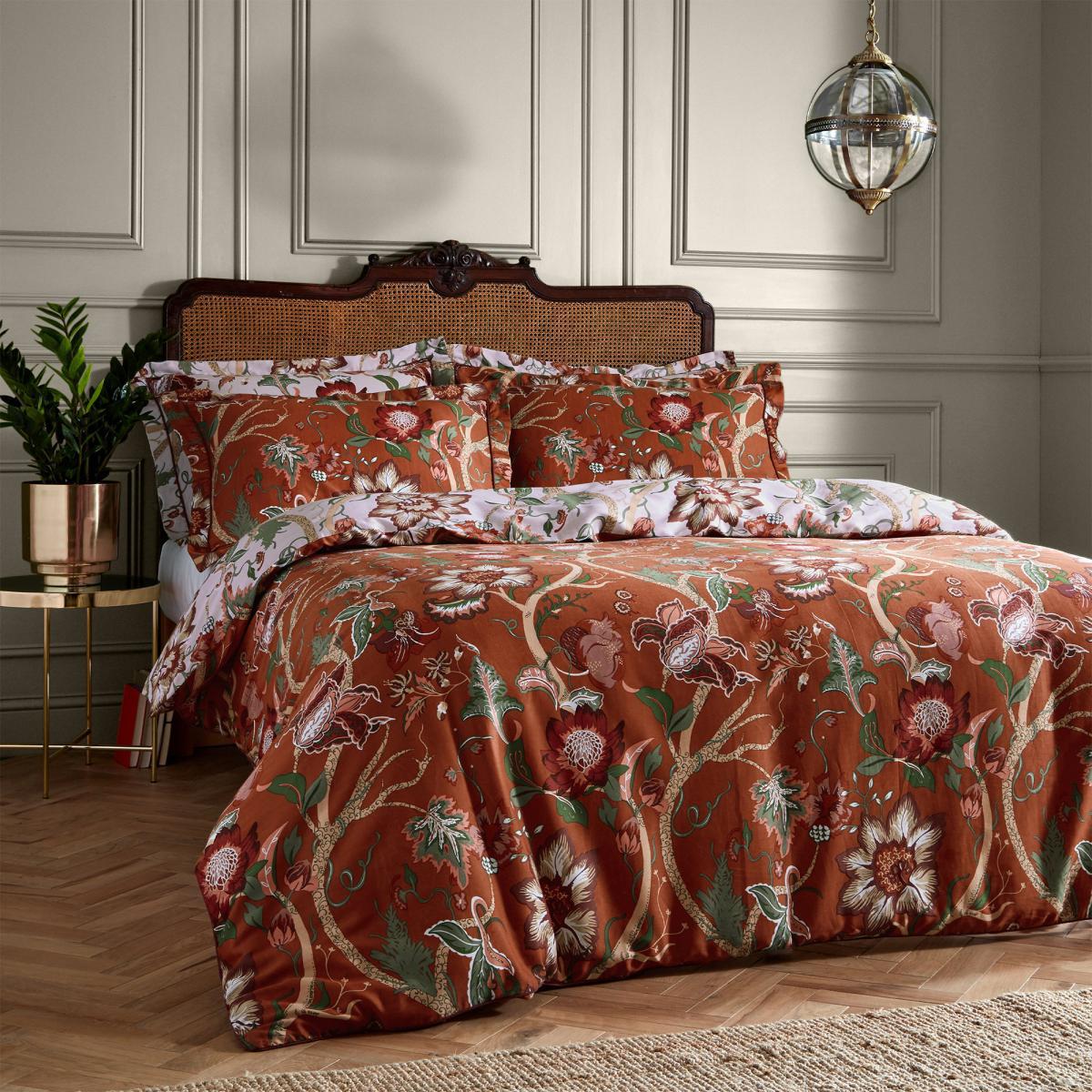 Paoletti Botanist Rust 100% Cotton Reversible Duvet Cover and Pillowcase Set Rust – image 2