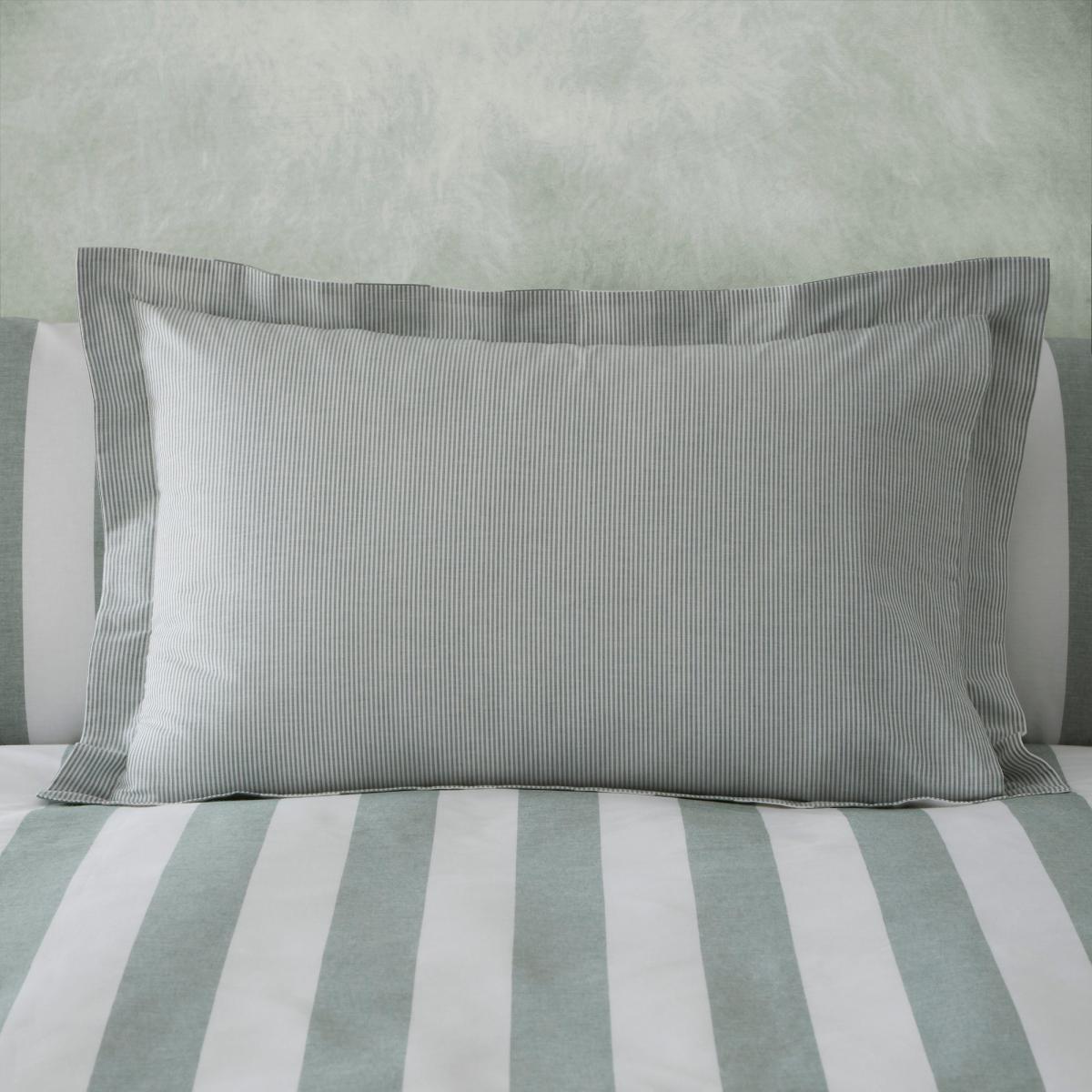 Holmes Green Striped 100% Cotton Reversible Duvet Cover and Pillowcase Set Light Green – image 4
