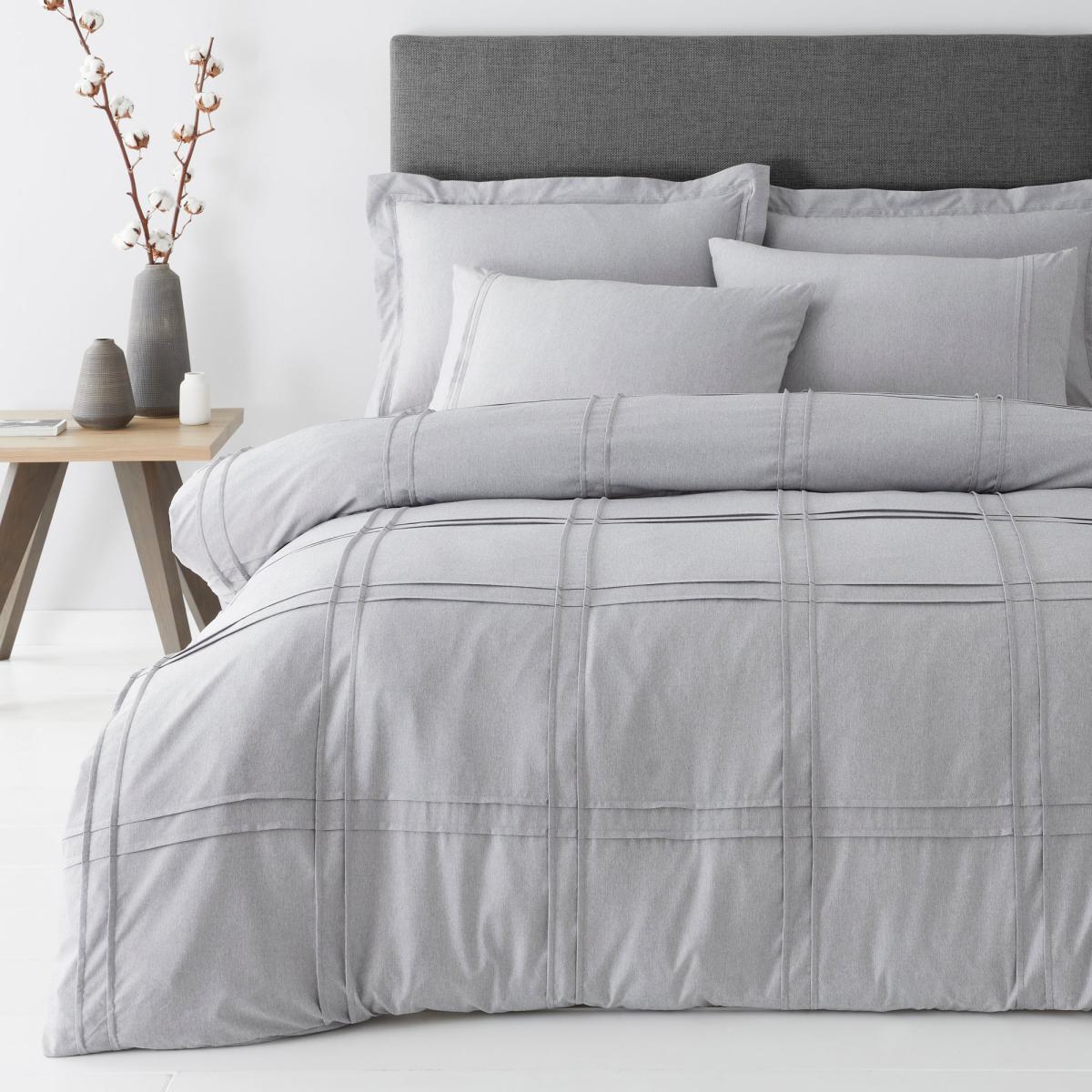 Denver Marl Grey Pintuck Duvet Cover and Pillowcase Set Grey – image 2