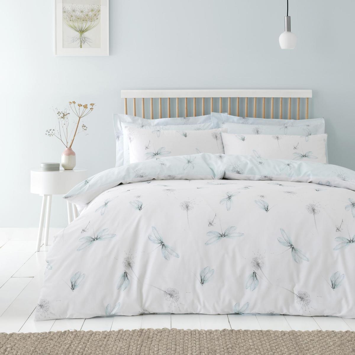 Dragonflies Seafoam Reversible Duvet Cover and Pillowcase Set Blue – image 2