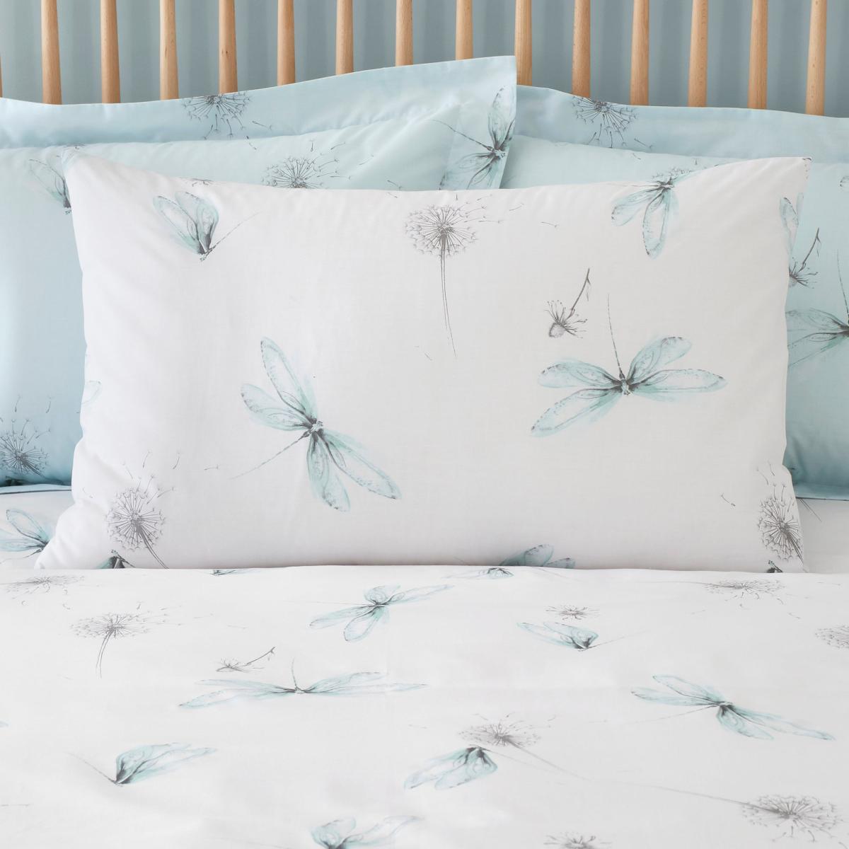 Dragonflies Seafoam Reversible Duvet Cover and Pillowcase Set Blue – image 4