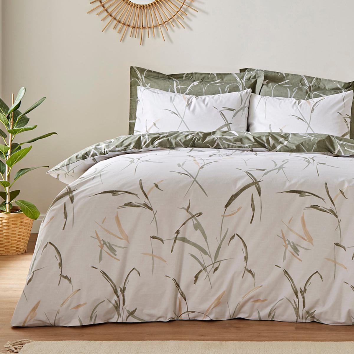 Sadie Leaves and Trees Green 100% Organic Cotton Reversible Duvet Cover and Pillowcase Set Green/White – image 3