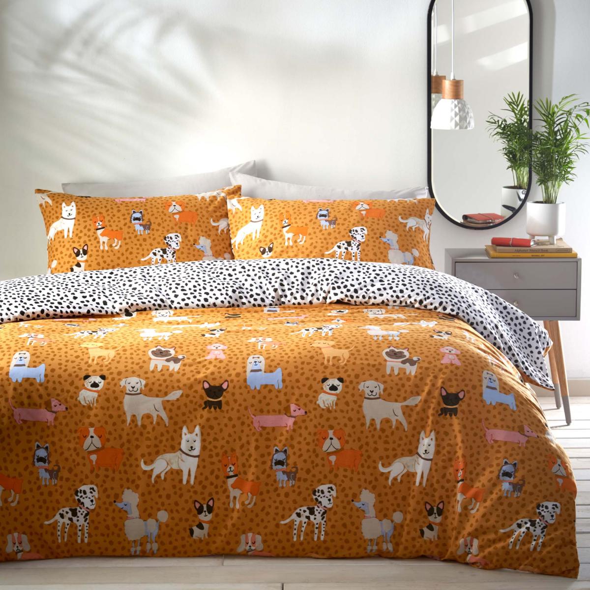 Woofers Reversible Duvet Cover and Pillowcase Set Ochre – image 2