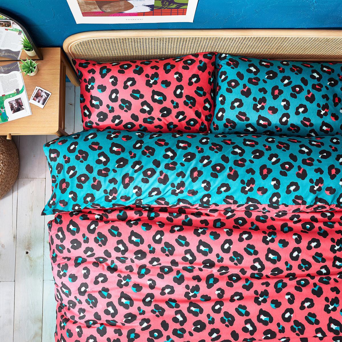 Style Lab Leopard Teal and Coral Duvet Cover and Pillowcase Set Teal (Green) – image 3