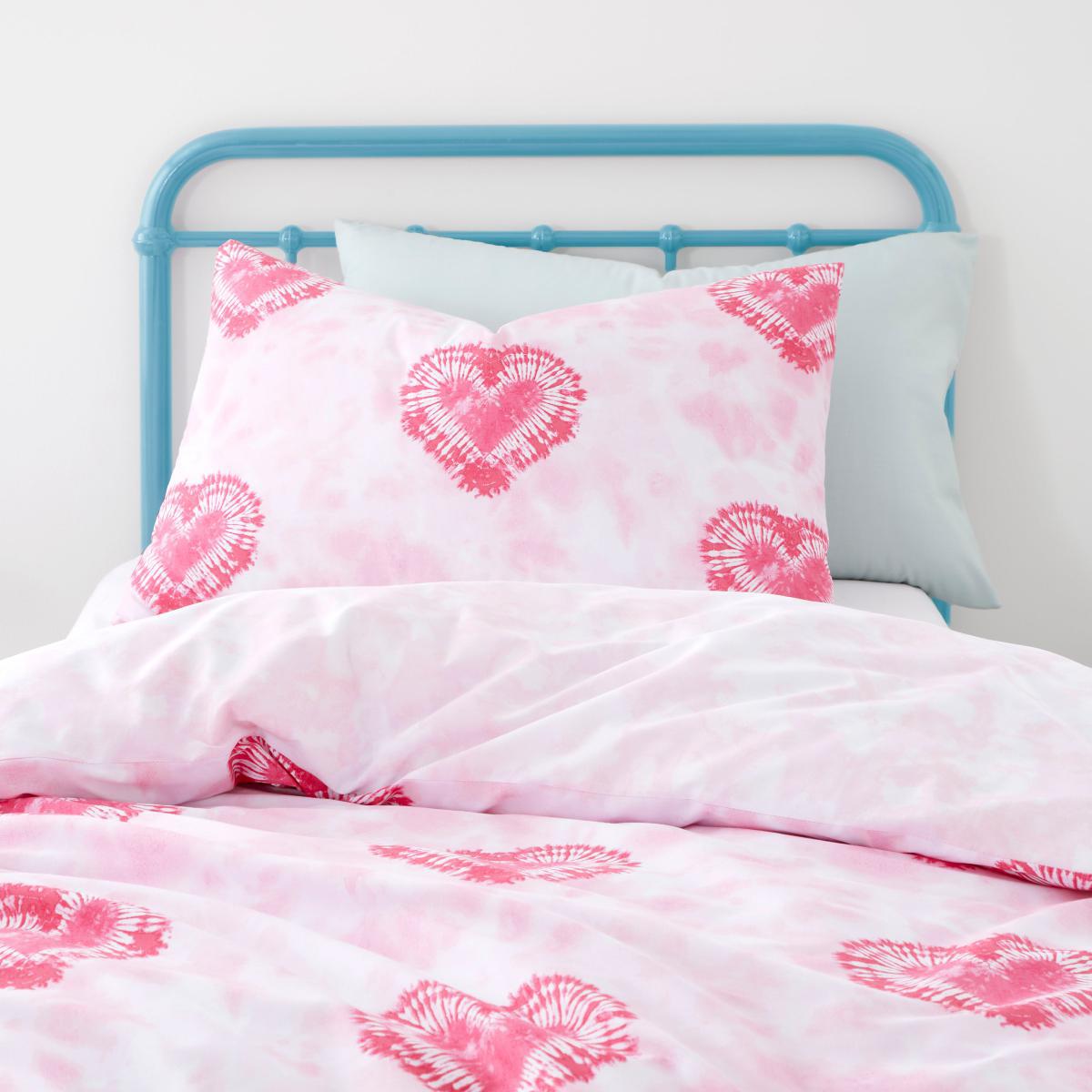 Tie Dye Hearts Duvet Cover and Pillowcase Set Pink – image 3