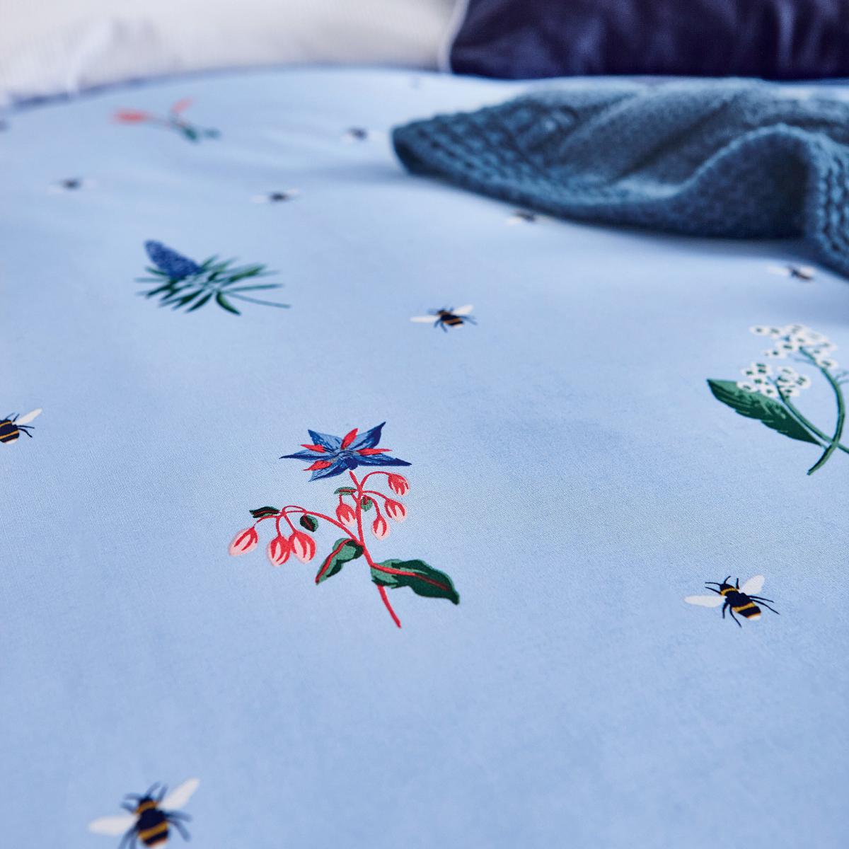 Joules Pollinators Blue 100% Cotton Percale Duvet Cover Set Blue – image 3