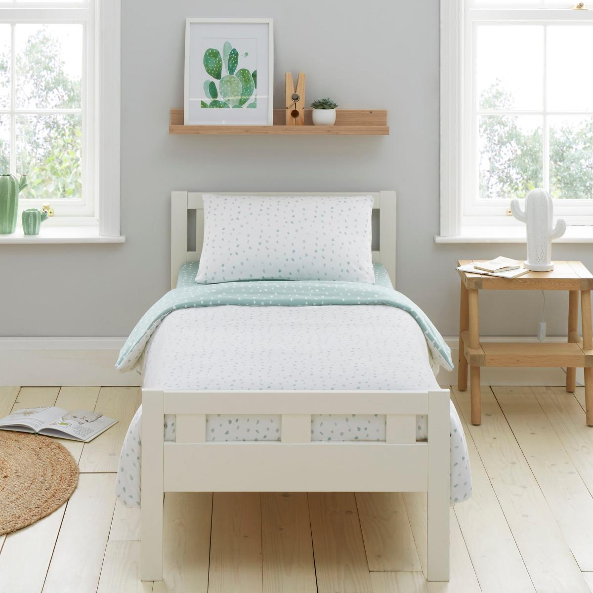 Soft Fern Spotted 100% Jersey Cotton Reversible Cot Bed Duvet Cover and Pillowcase Set Blue – image 2