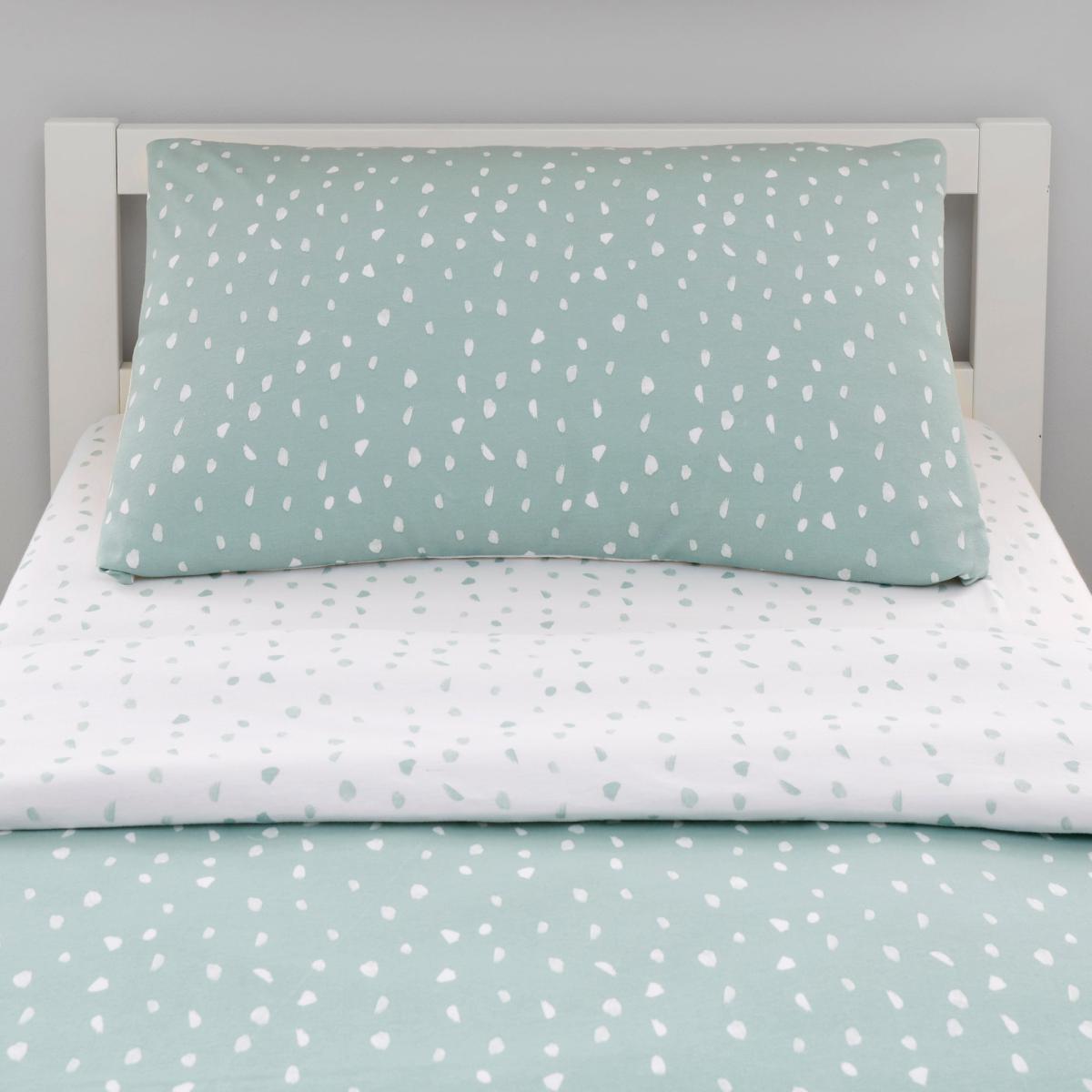 Soft Fern Spotted 100% Jersey Cotton Reversible Cot Bed Duvet Cover and Pillowcase Set Blue – image 3