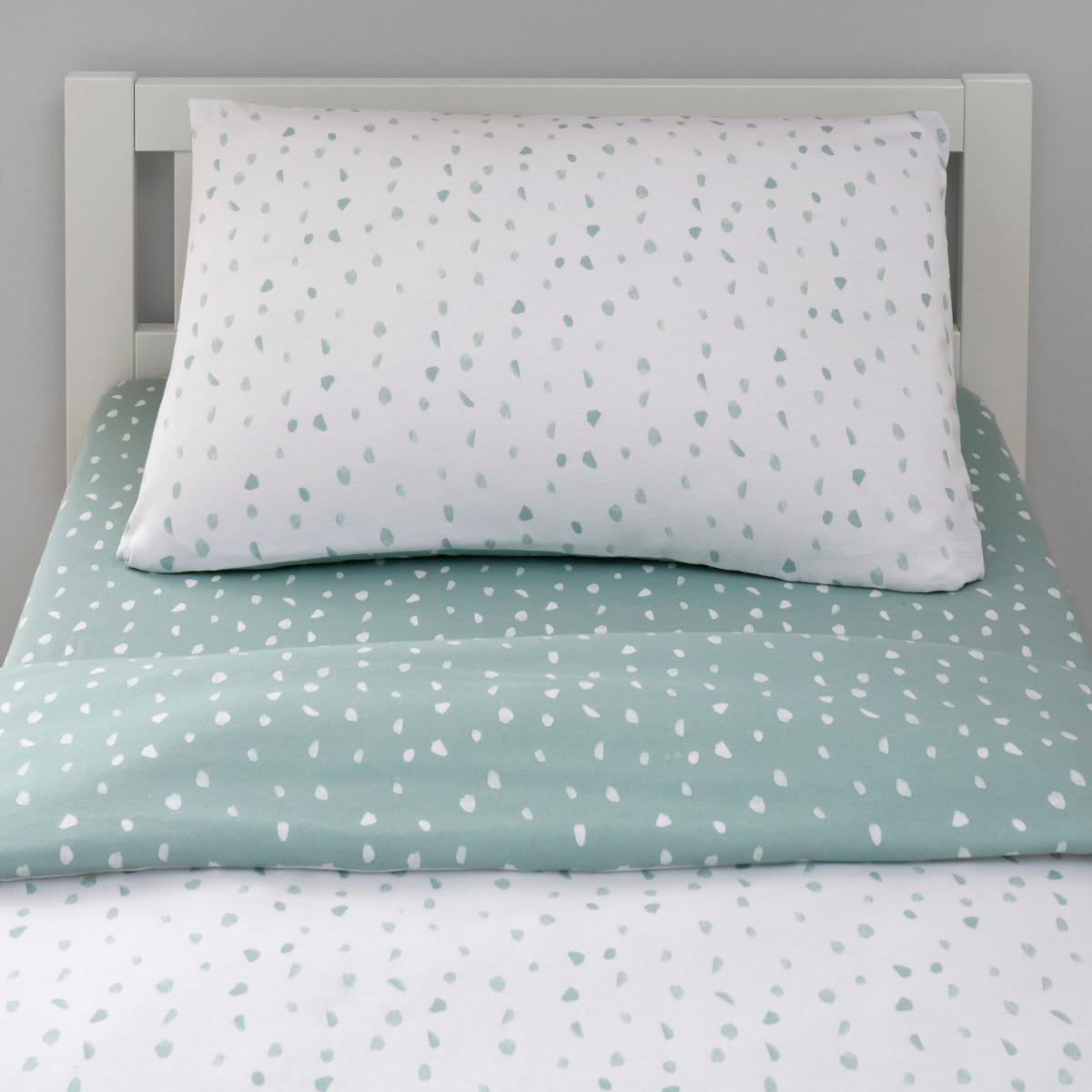 Soft Fern Spotted 100% Jersey Cotton Reversible Cot Bed Duvet Cover and Pillowcase Set Blue – image 4