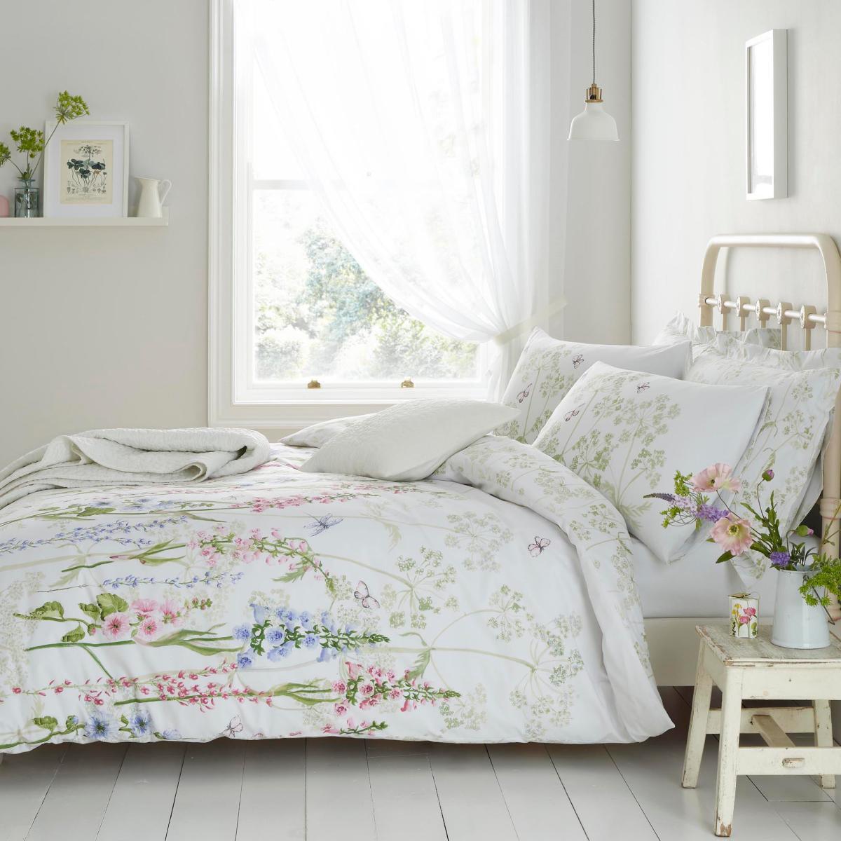 Felicity White Floral Reversible 100% Cotton Duvet Cover and Pillowcase Set White – image 3