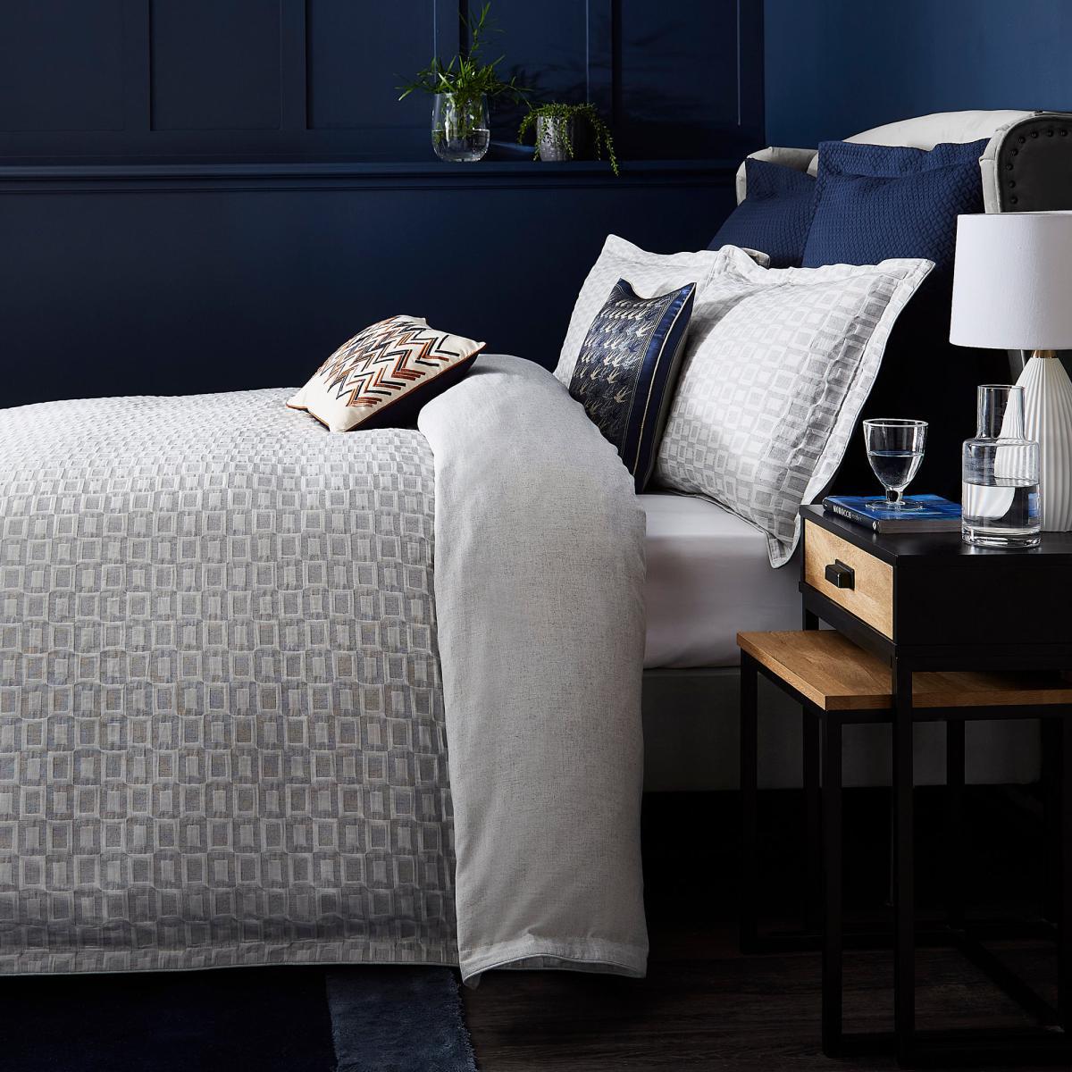 Dorma Bowden Jacquard Matelasse 100% Cotton Grey Duvet Cover and Pillowcase Set White – image 4