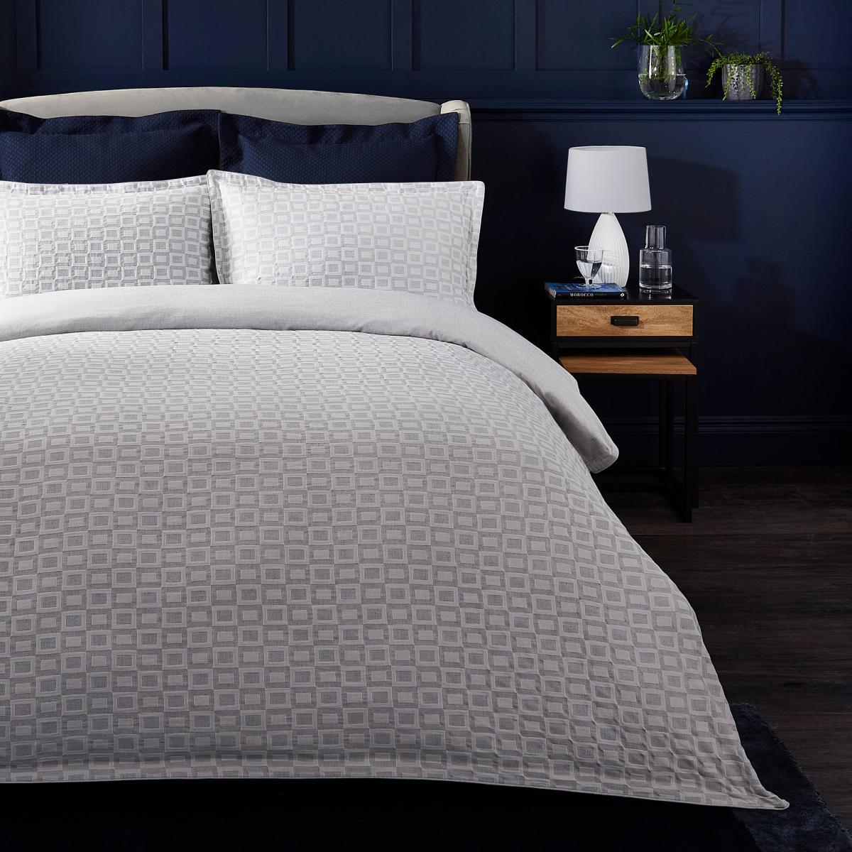 Dorma Bowden Jacquard Matelasse 100% Cotton Grey Duvet Cover and Pillowcase Set White – image 5