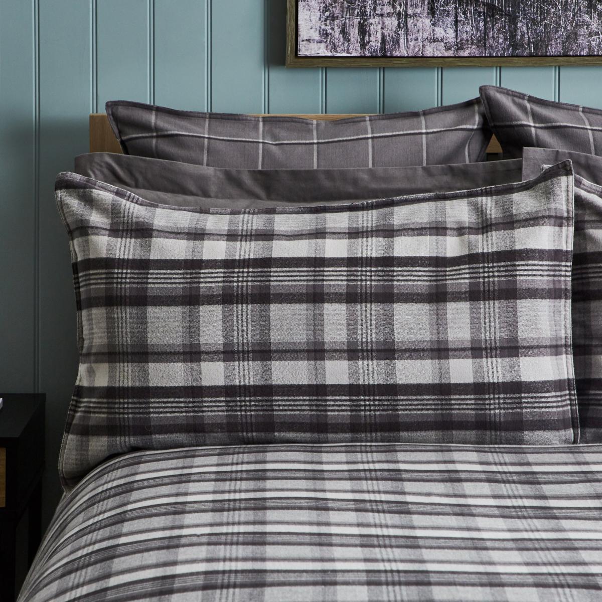 Dorma Lochaber Reversible Grey Checked Duvet Cover and Pillowcase Set Grey and White – image 5