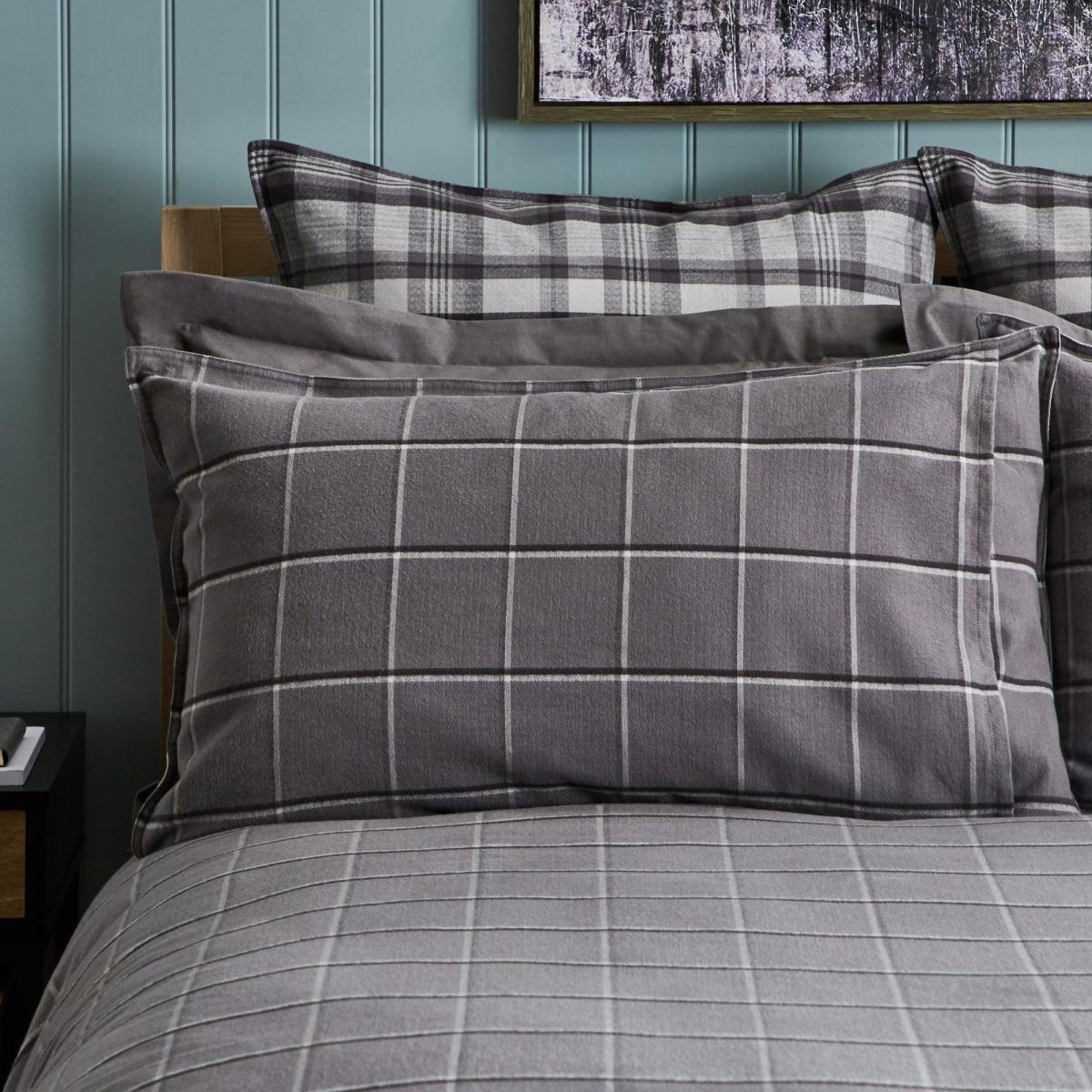 Dorma Lochaber Reversible Grey Checked Duvet Cover and Pillowcase Set Grey and White – image 6