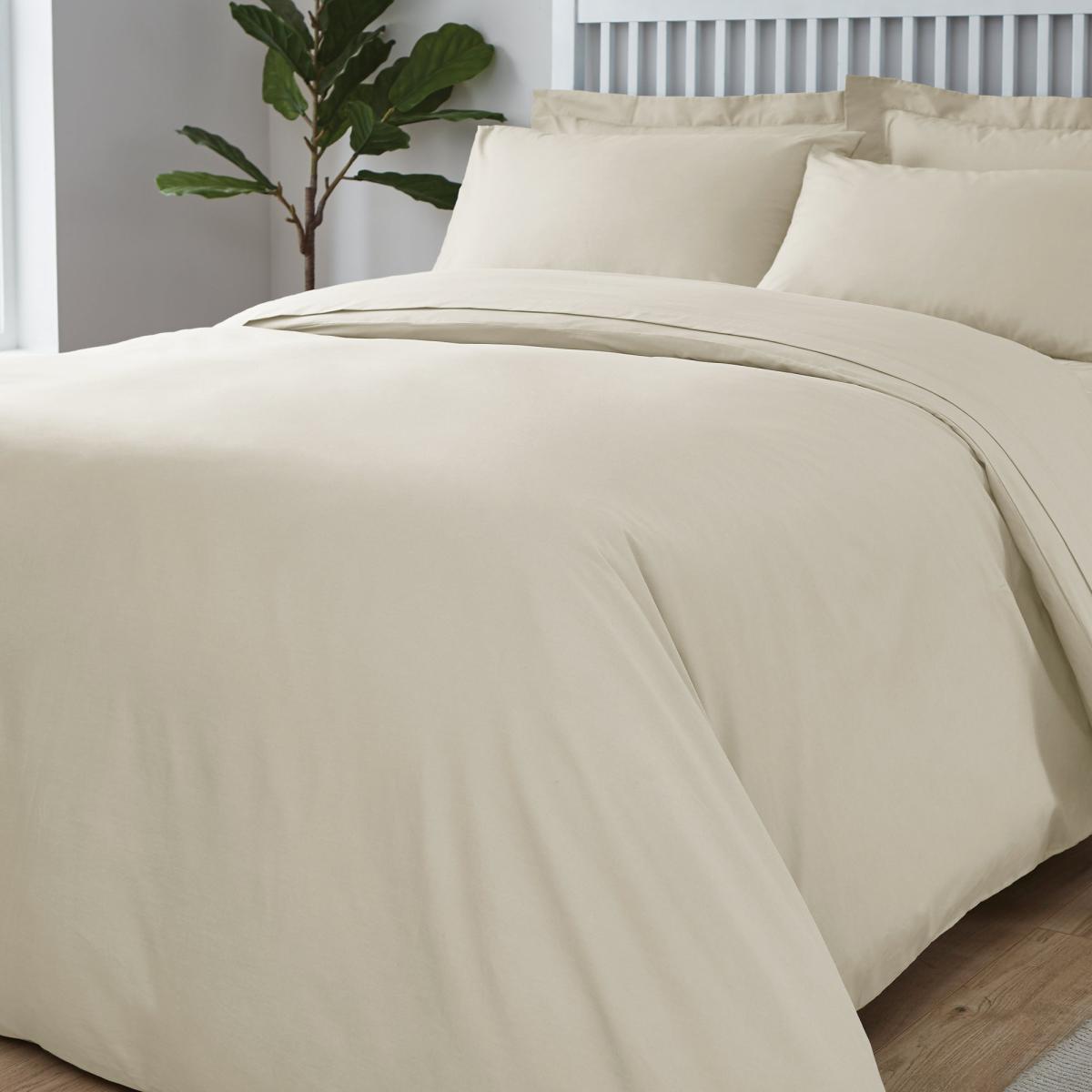 Easycare Plain Dye 100% Cotton Cream Duvet Cover Cream – image 3