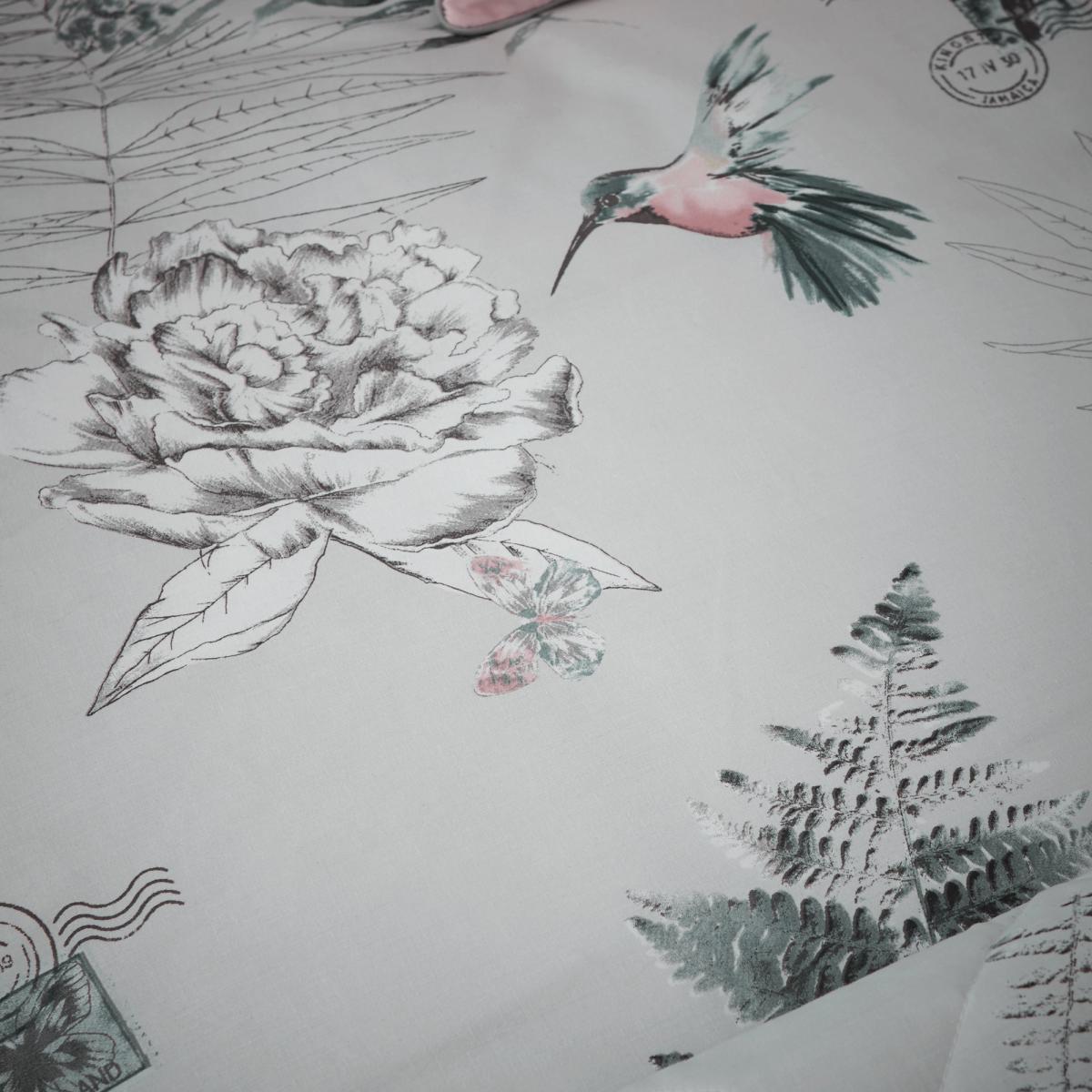 Heavenly Hummingbird Grey & Blush Duvet Cover and Pillowcase Set Blush Pink – image 3