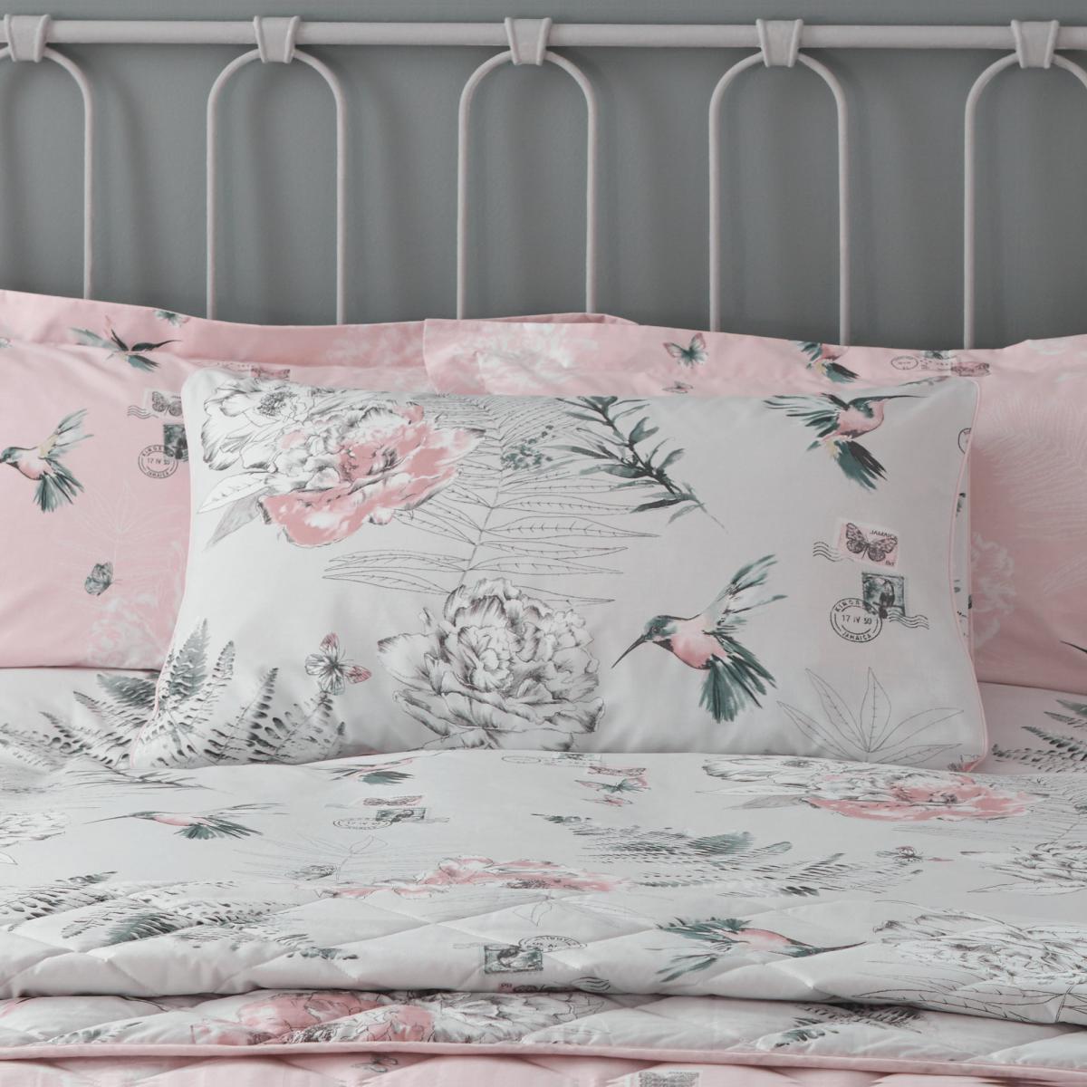 Heavenly Hummingbird Grey & Blush Duvet Cover and Pillowcase Set Blush Pink – image 5