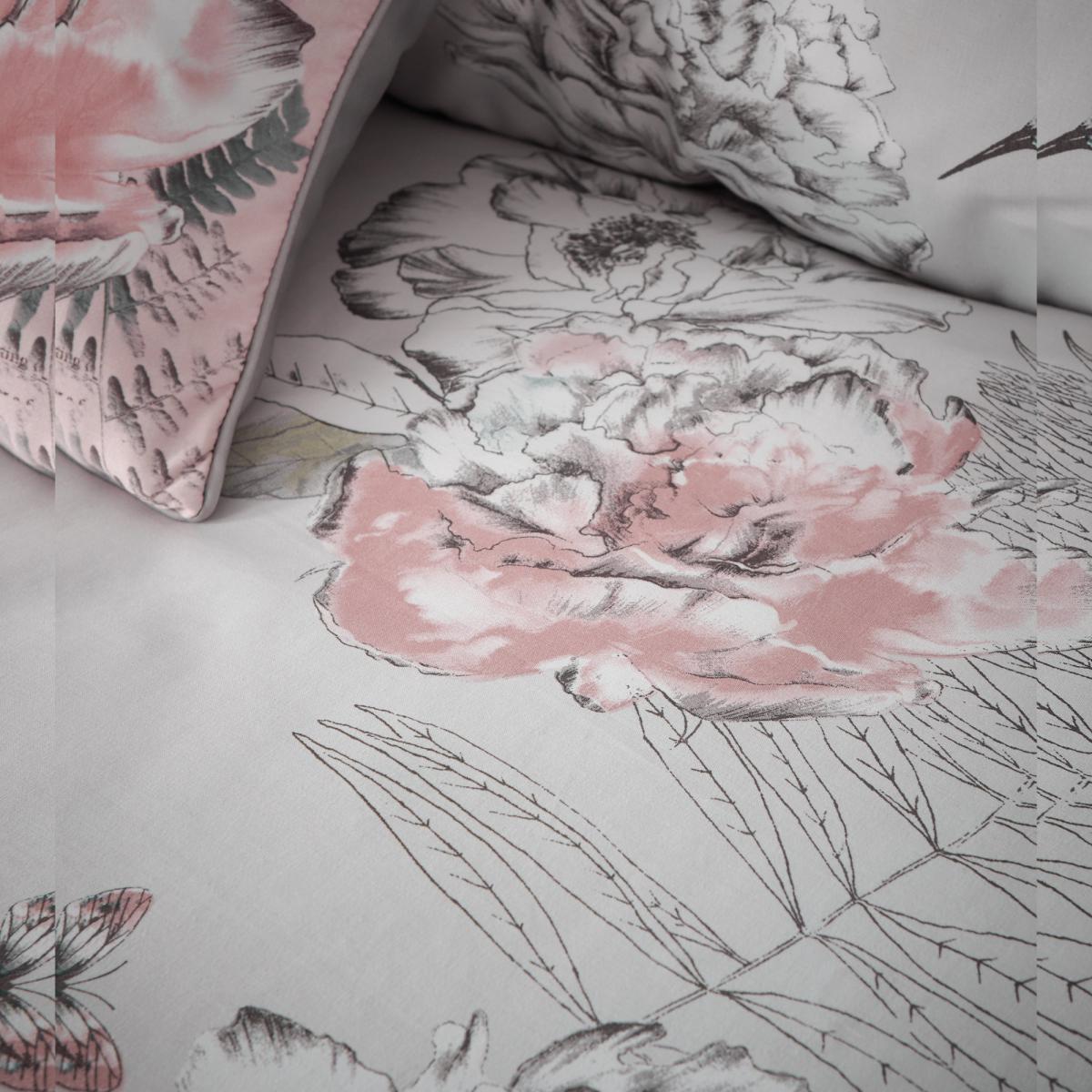 Heavenly Hummingbird Grey & Blush Duvet Cover and Pillowcase Set Blush Pink – image 6