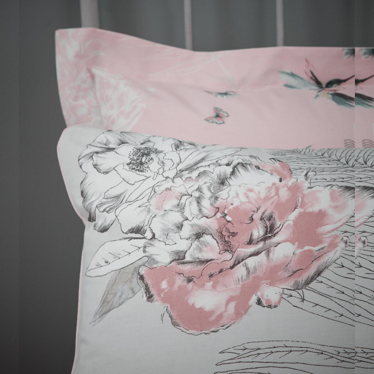 Heavenly Hummingbird Grey & Blush Duvet Cover and Pillowcase Set Blush Pink – image 7