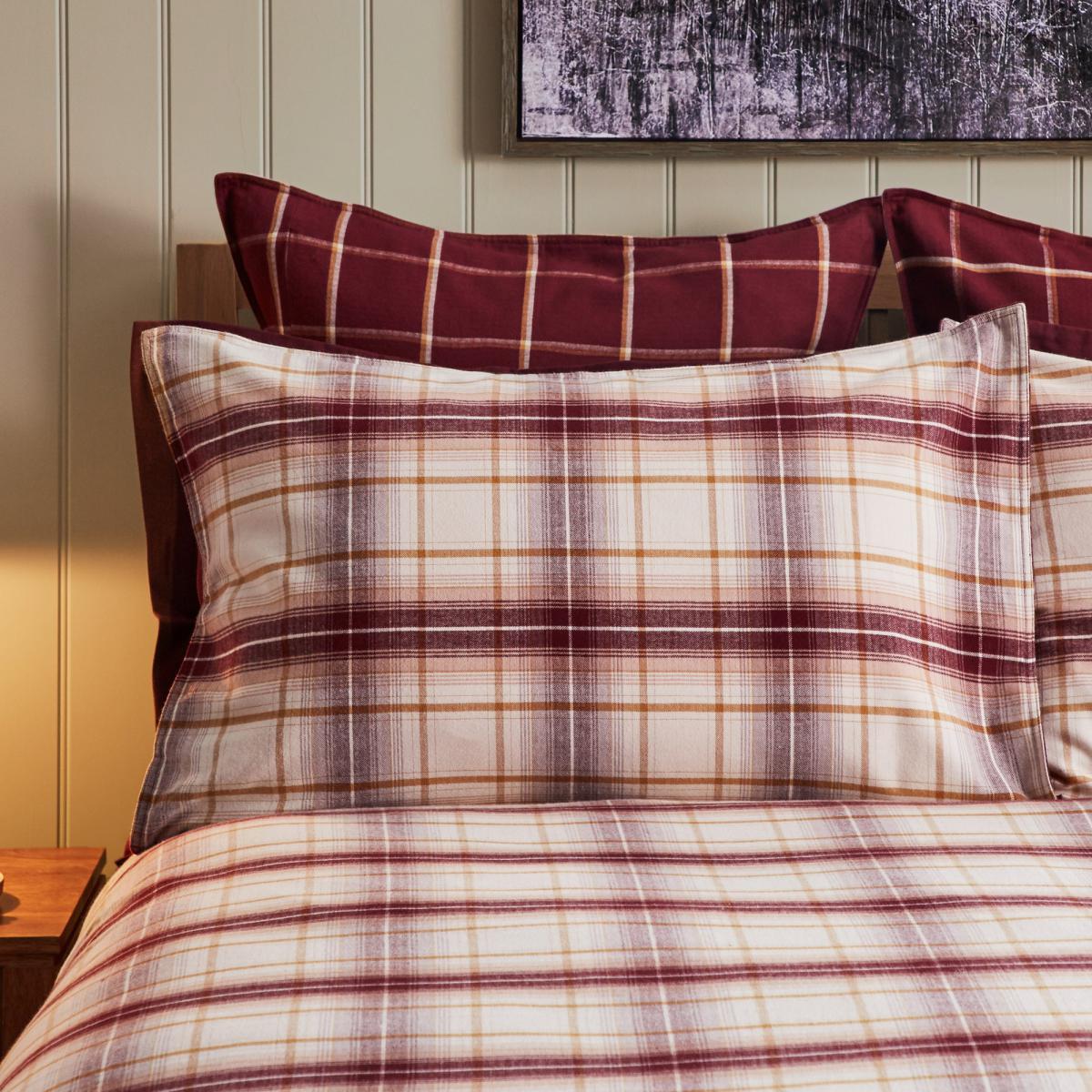 Dorma Finlay Reversible Red Checked Duvet Cover and Pillowcase Set Red, White and Yellow – image 3