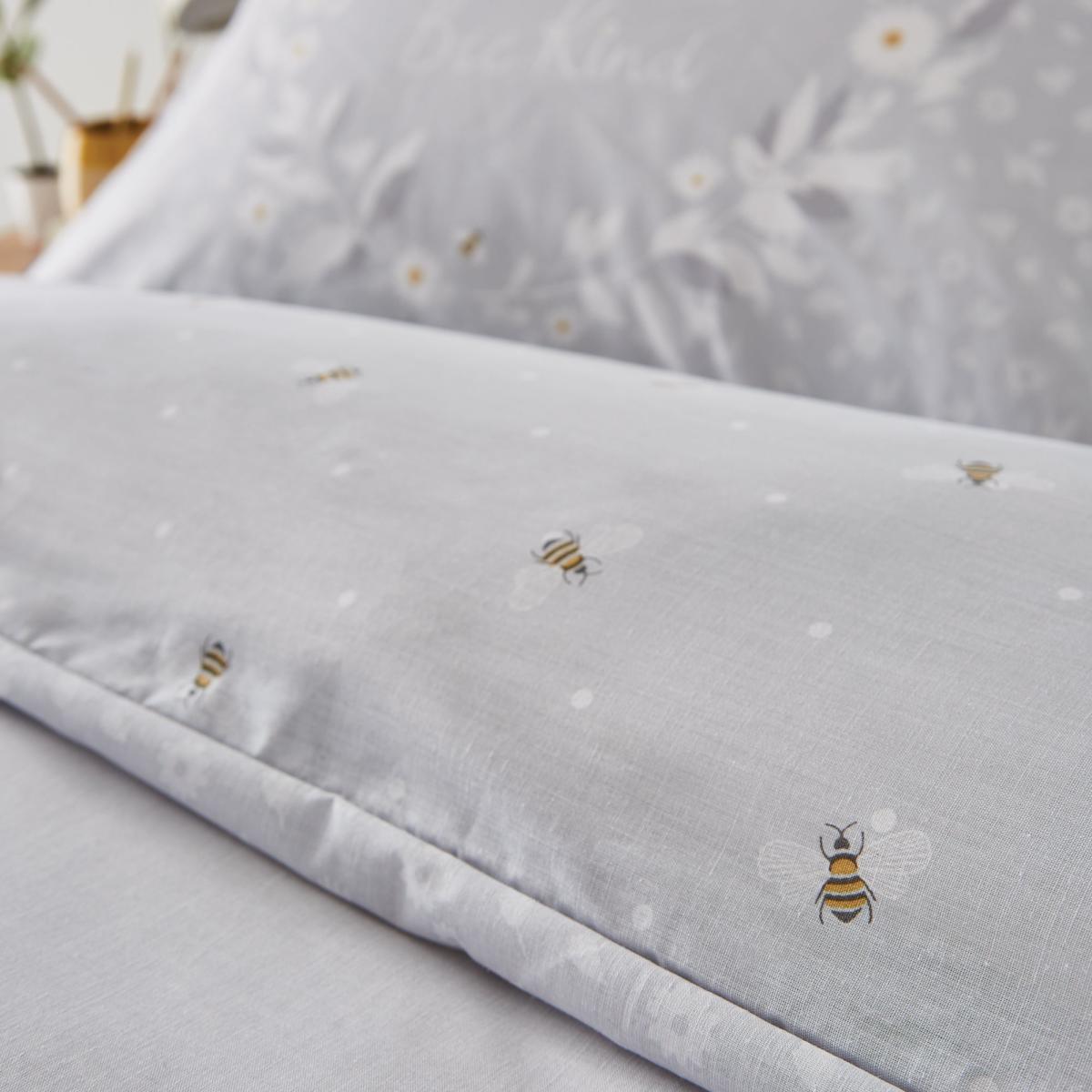 Catherine Lansfield Grey Bee Happy Duvet Cover and Pillowcase Set Light Grey – image 3