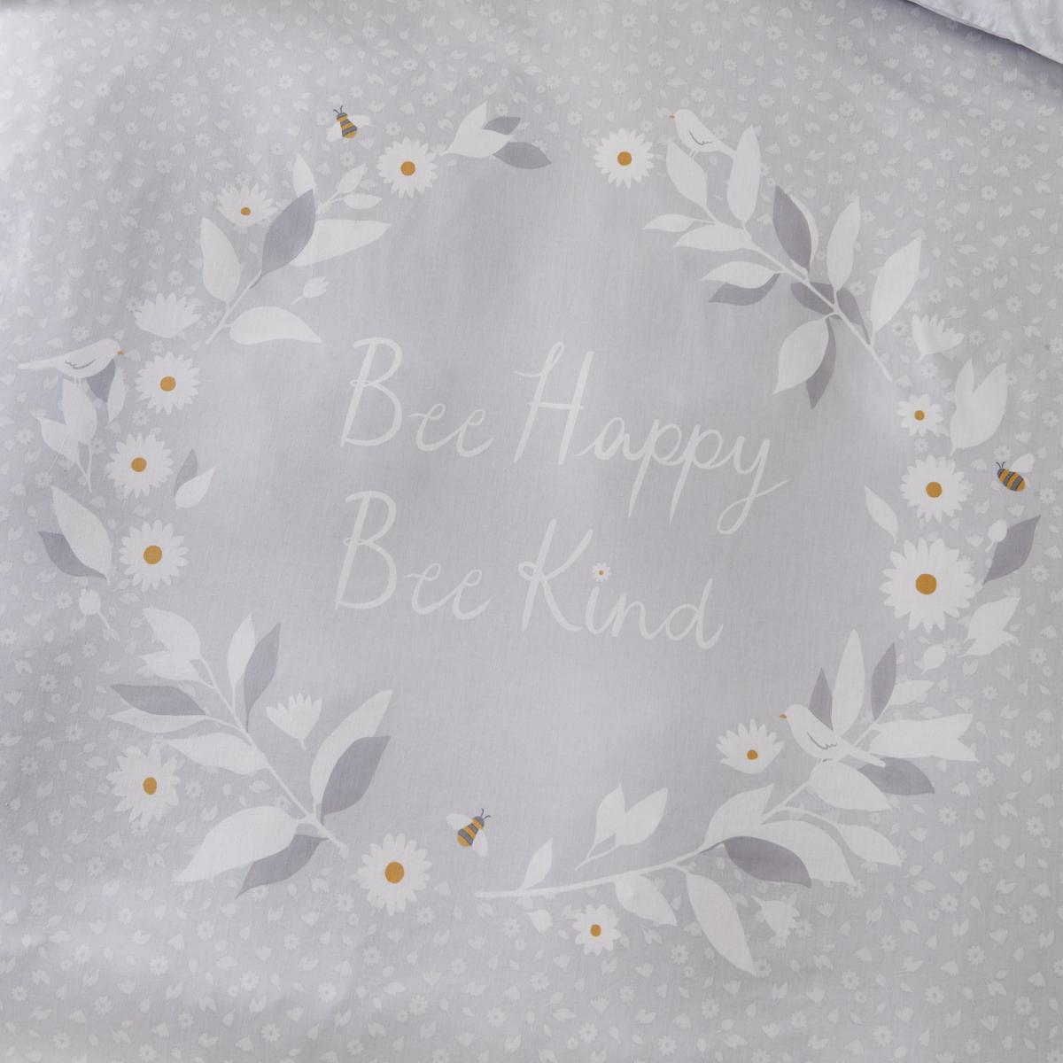 Catherine Lansfield Grey Bee Happy Duvet Cover and Pillowcase Set Light Grey – image 4